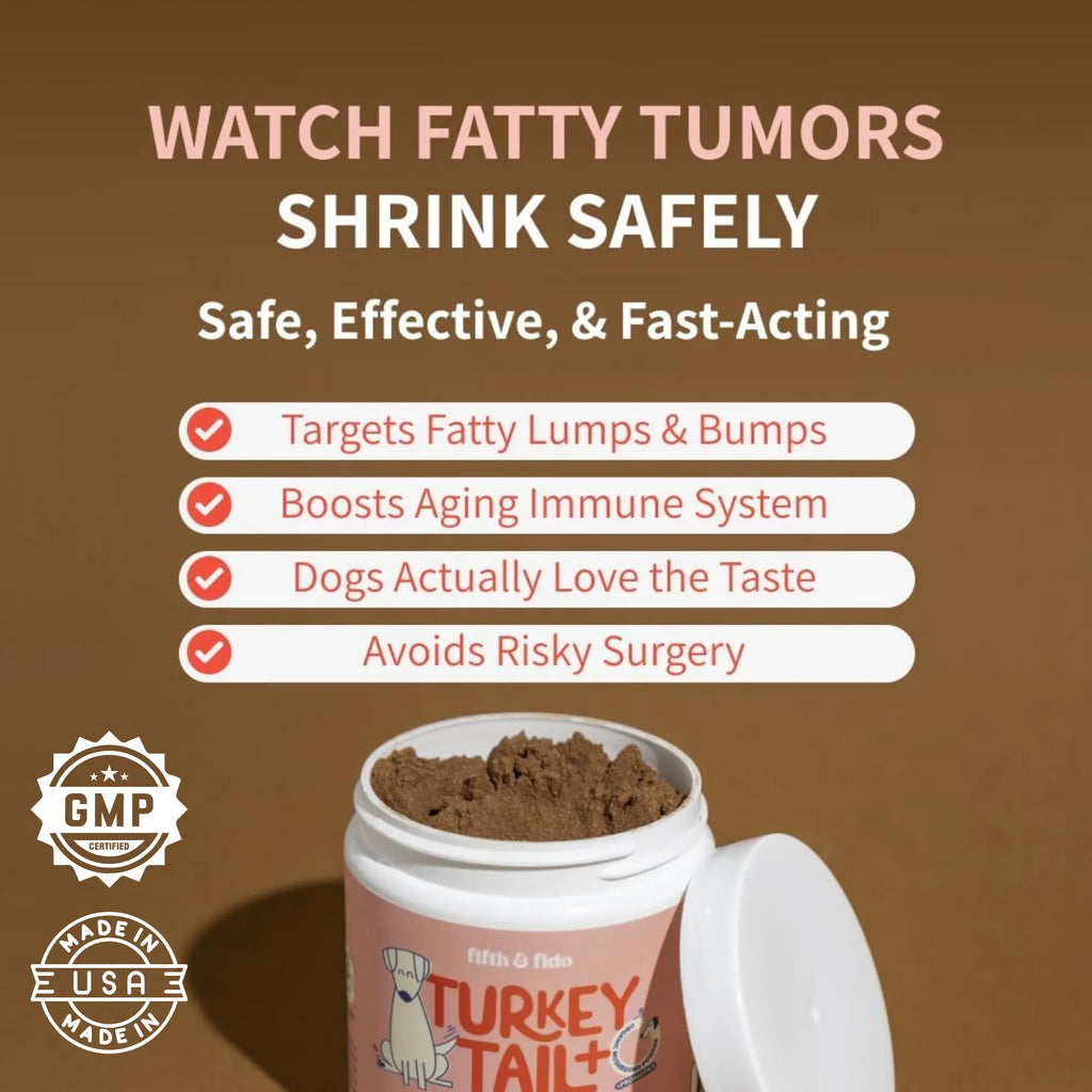 Fifth and Fido Turkey Tail+ Grain-Free Dog Food Topper - Bacon Flavor, Limited Ingredient Supplement with Probiotics for Puppies, 100 Servings, Supports Immune and Gut Health, Aids Lipomas, Natural Allergy Relief