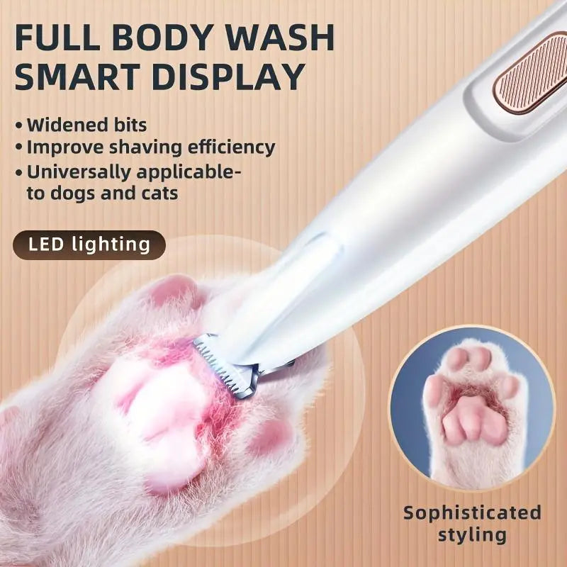 Rechargeable Pet Hair Trimmer Kit with LED Light - Cordless, Quiet Grooming Clippers for Dogs and Cats, Waterproof and Low Noise Pet Shaver