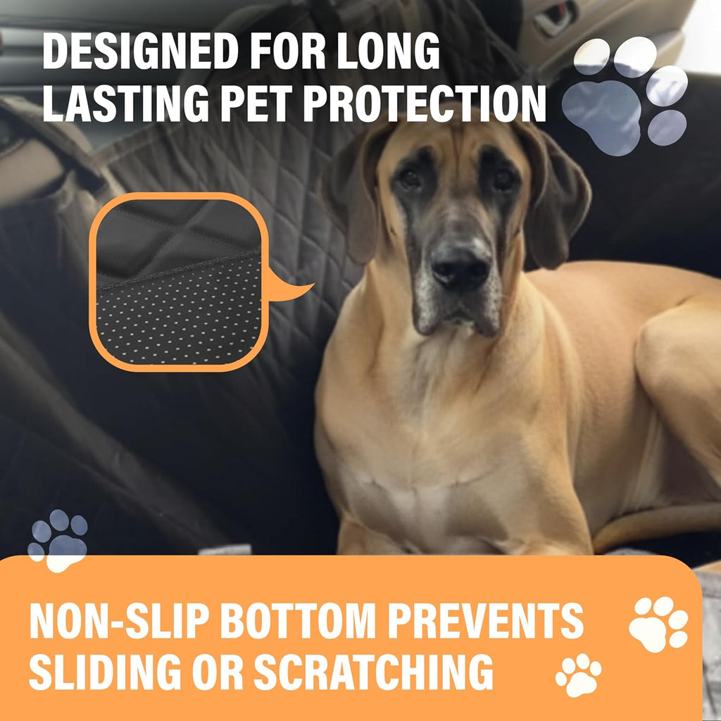 Premium Waterproof Dog Car Seat Cover for Back Seat - Hammock Style Pet Protector for SUVs and Trucks with Enhanced Safety Features, Black