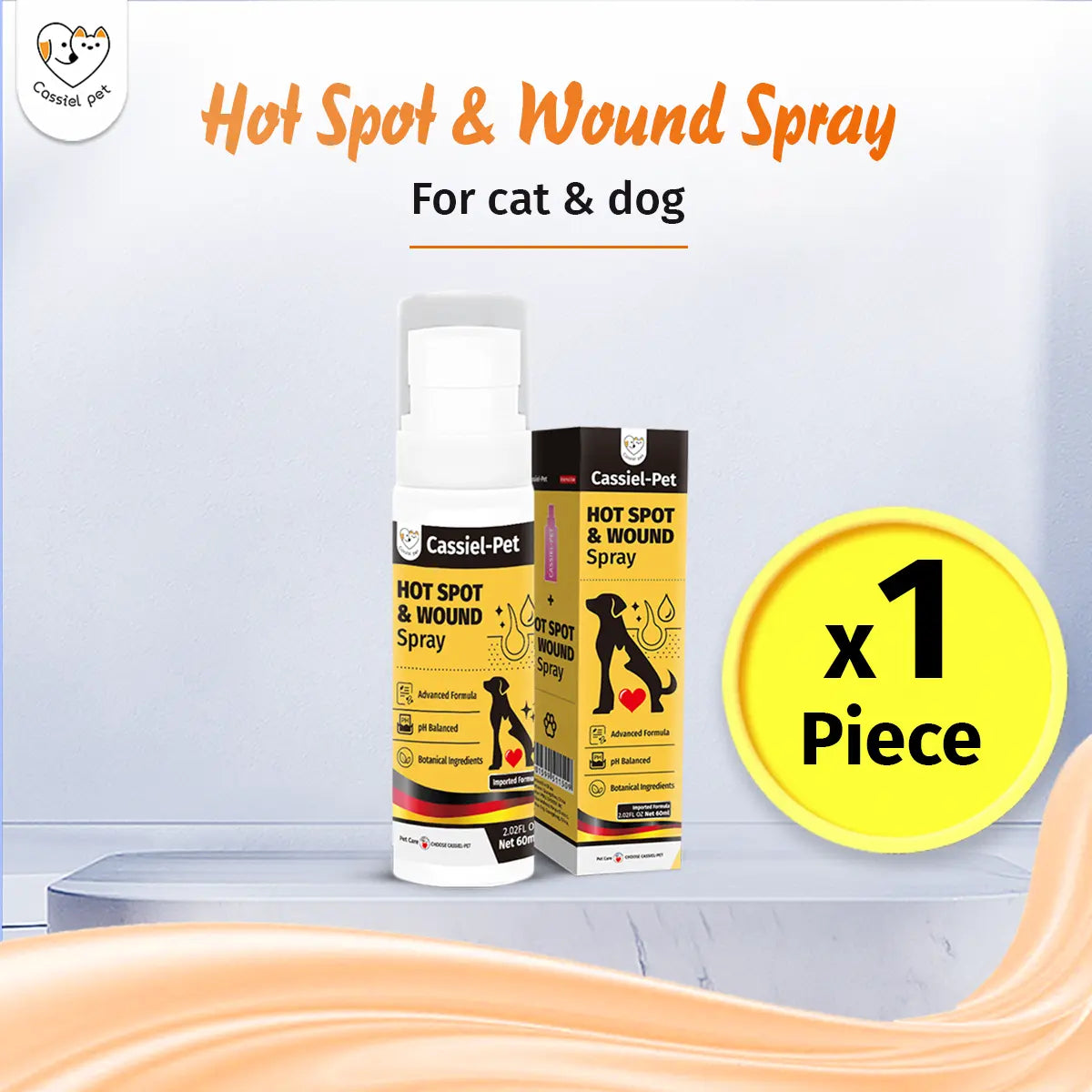 Cassiel Pet Hot Spot and Wound Spray for Dogs and Cats - Natural Soothing Skin Spray for Clean, Soft Skin and Itch Relief, Enhanced Packaging