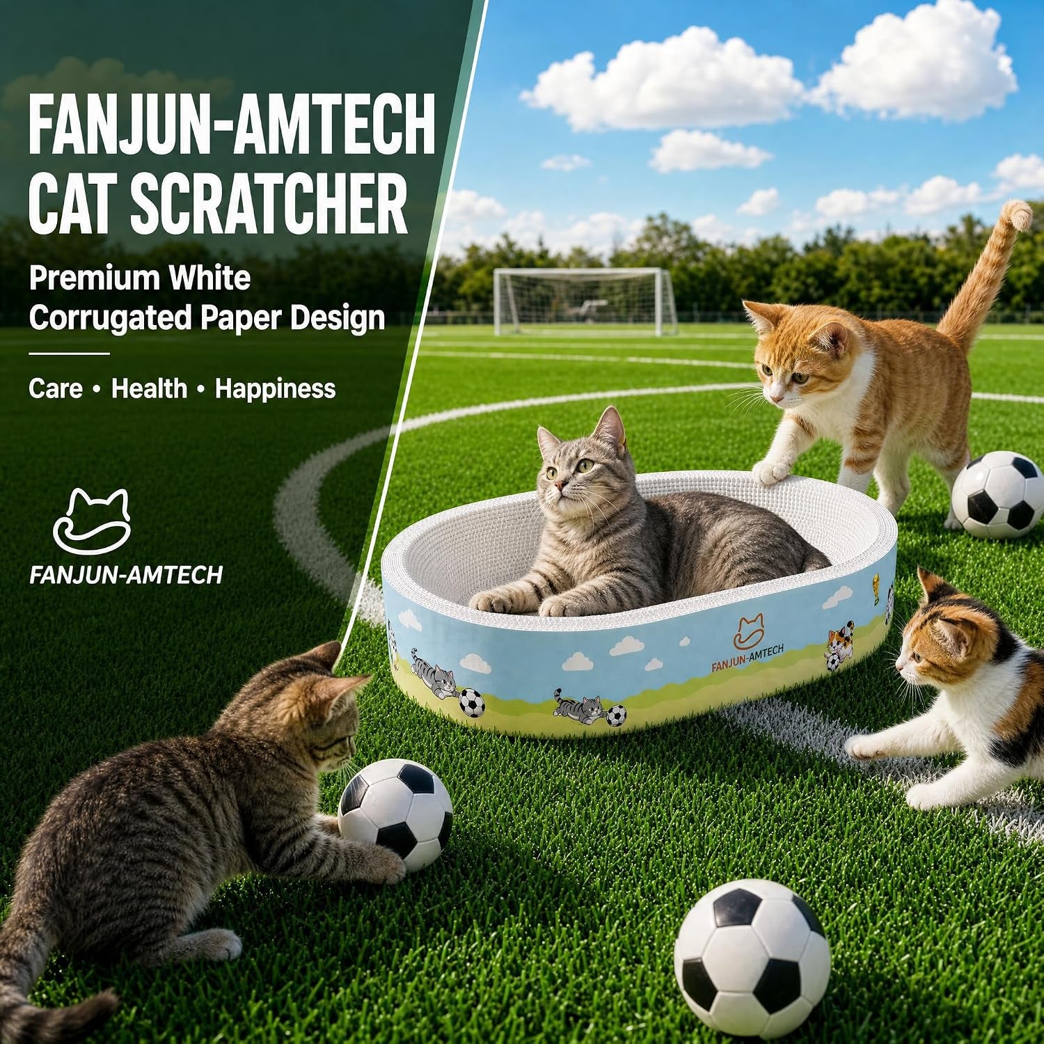 Soccer Cat Scratcher Bed, No-Mess Cat Scratching Pad, No Shed Cat Beds and Scratch Pad for Cats, Plant Fiber Mess Free Cat Scratch Furniture Protector, Stop Cats Eating Paper Craps