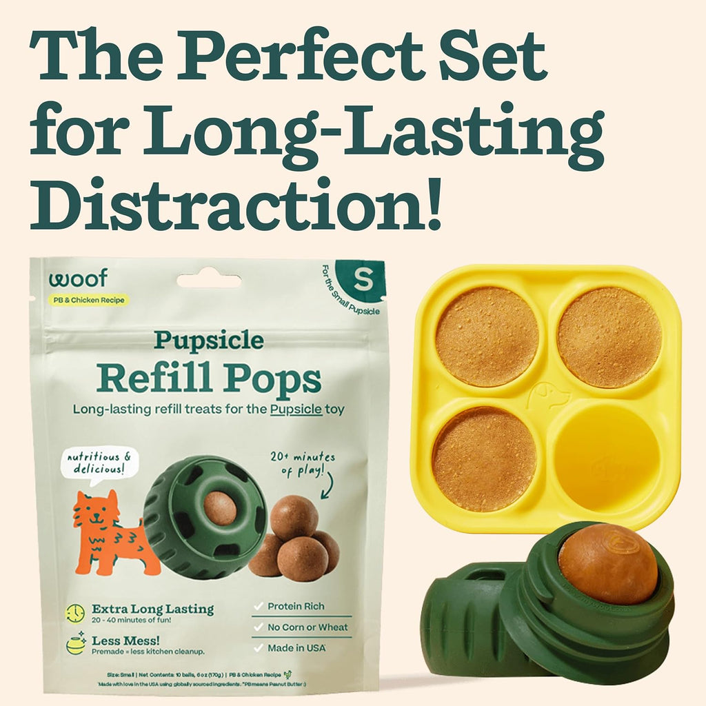 Starter Pack Dog Treat Toy for Small Dogs 10-25 Lbs | Long-Lasting Enrichment Kit, Pupsicle Toy Included, Reusable Treat Mold, Chicken Pops, DIY Frozen Treats