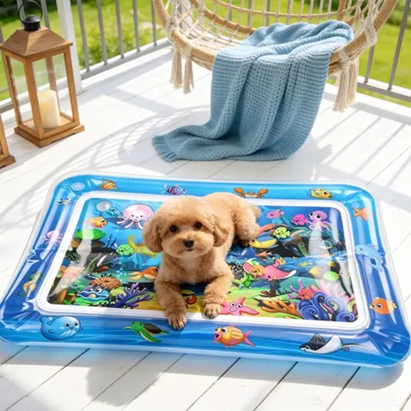 Interactive Sensory Water Mat for Kittens - 3D Floating Fish Toy with LED Light and Chirping Flapping Bird Wand, Durable PVC, Rechargeable USB-C, Stress Relief and Indoor Enrichment Gift