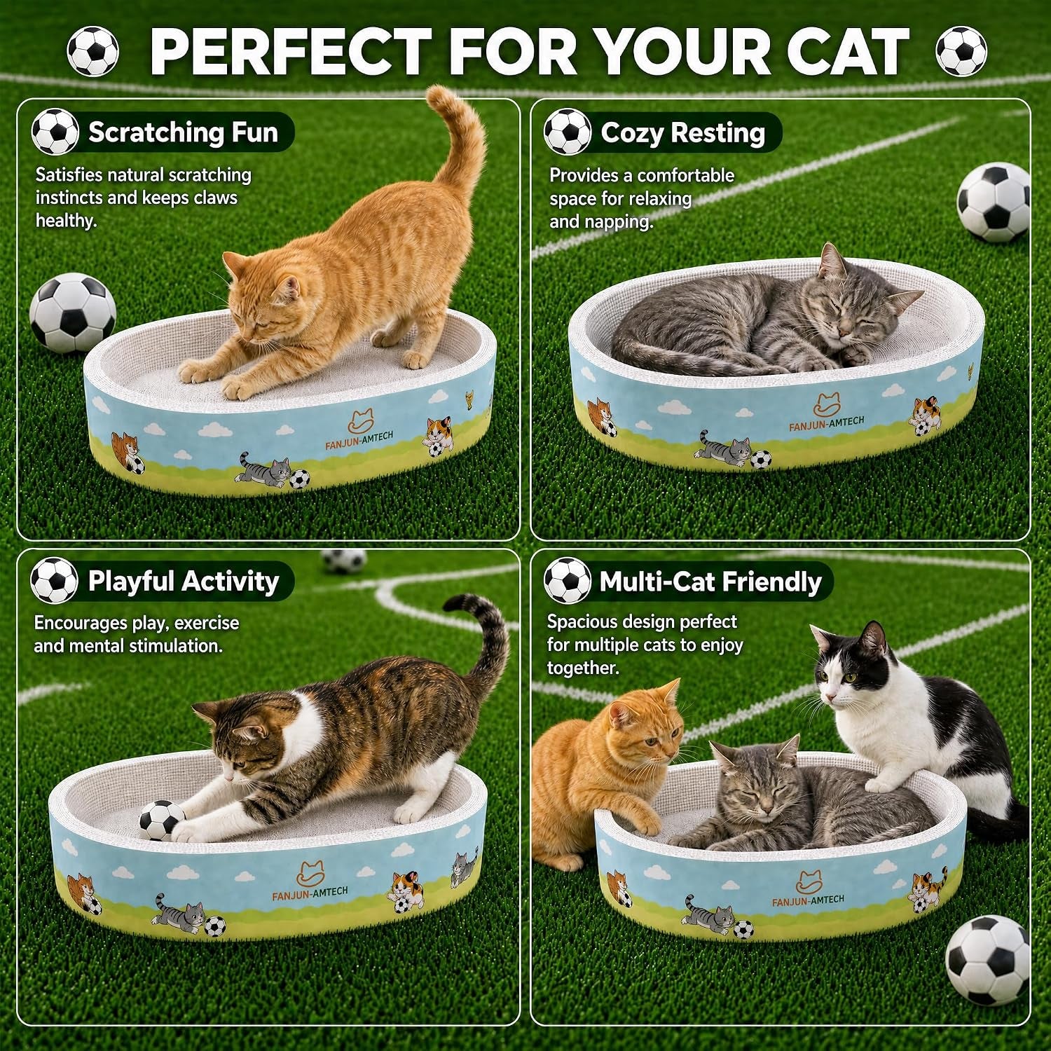 Soccer Cat Scratcher Bed, No-Mess Cat Scratching Pad, No Shed Cat Beds and Scratch Pad for Cats, Plant Fiber Mess Free Cat Scratch Furniture Protector, Stop Cats Eating Paper Craps