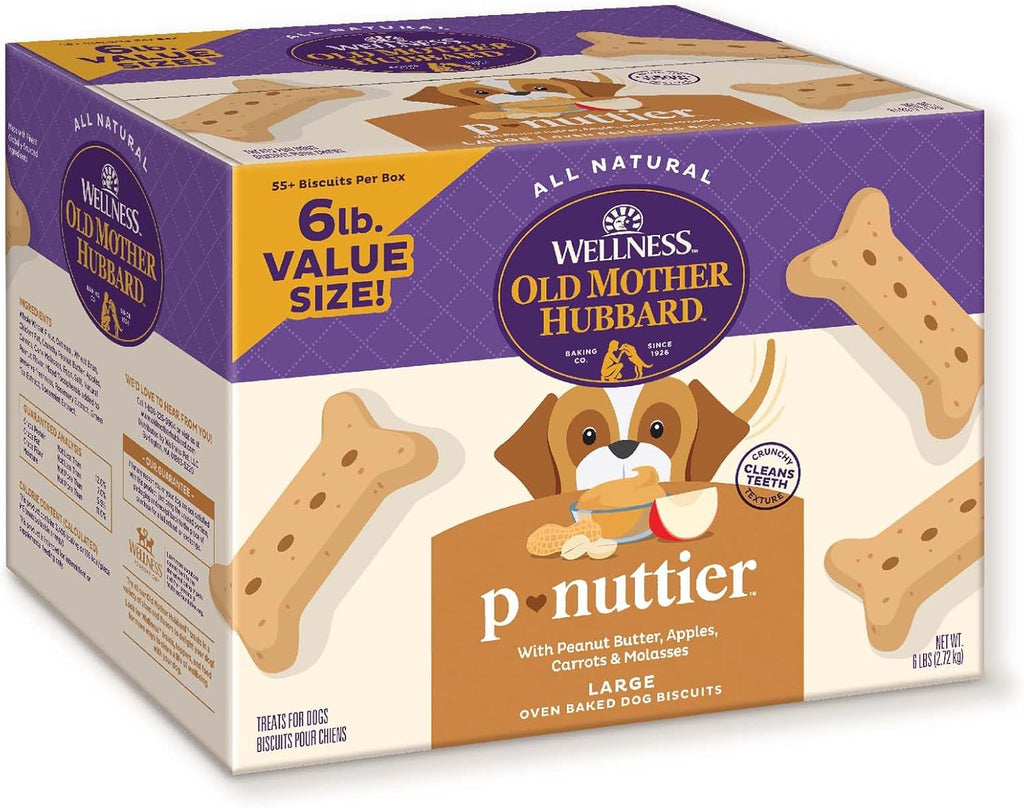 Wellness Classic P-Nuttier Dog Biscuits - Natural Peanut Butter Training Treats, Large Size, 6 lb Box