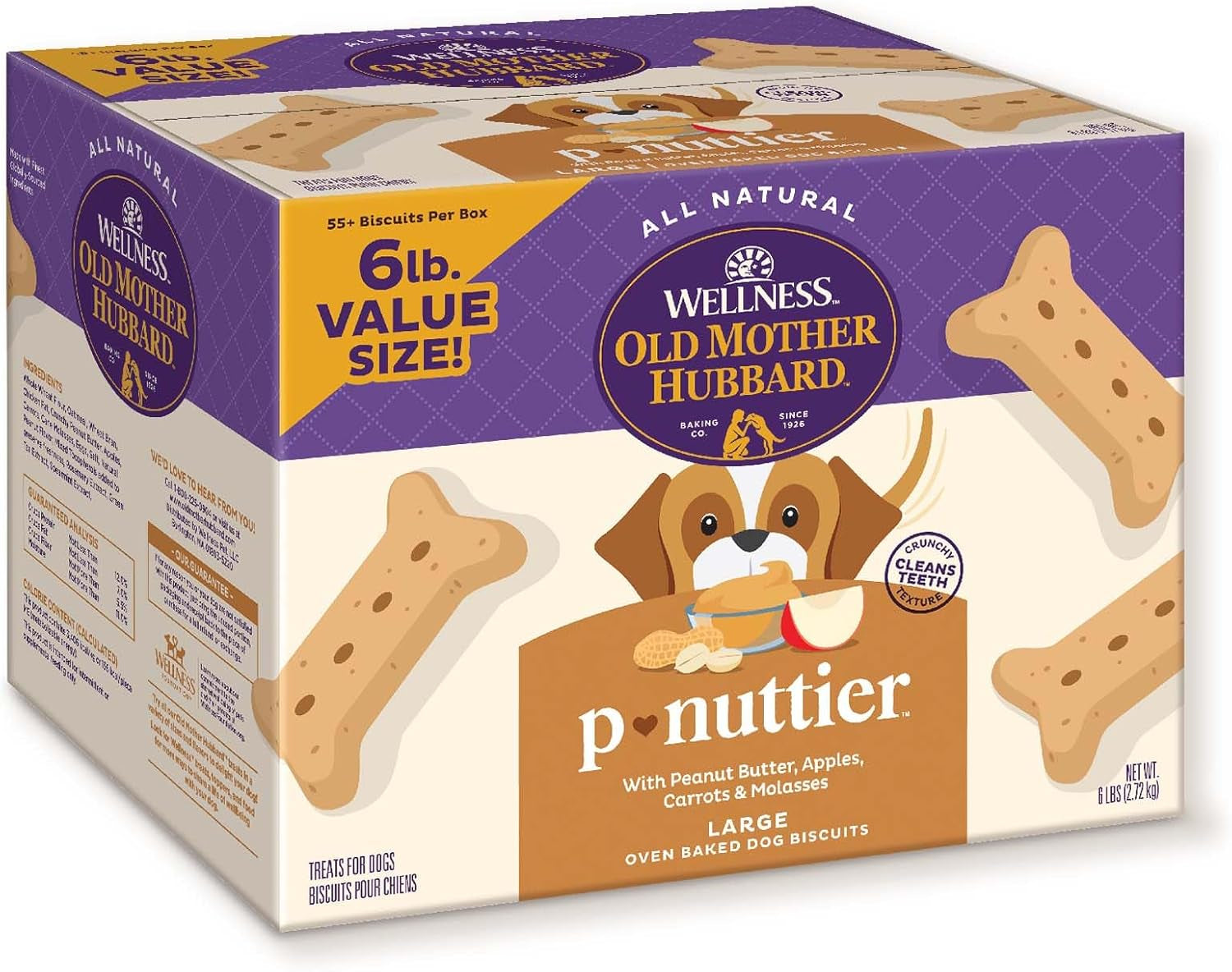 Wellness Classic P-Nuttier Dog Biscuits - Natural Peanut Butter Training Treats, Large Size, 6 lb Box