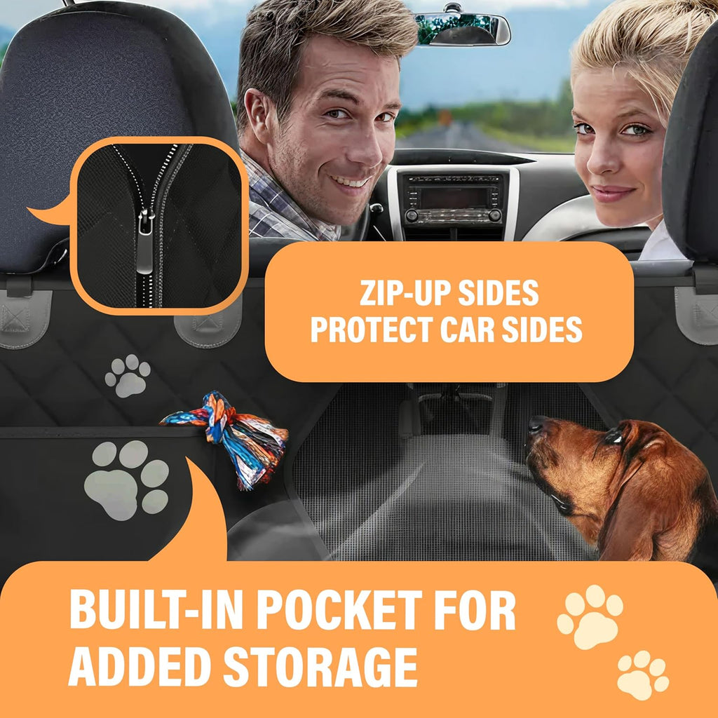 Premium Waterproof Dog Car Seat Cover for Back Seat - Hammock Style Pet Protector for SUVs and Trucks with Enhanced Safety Features, Black