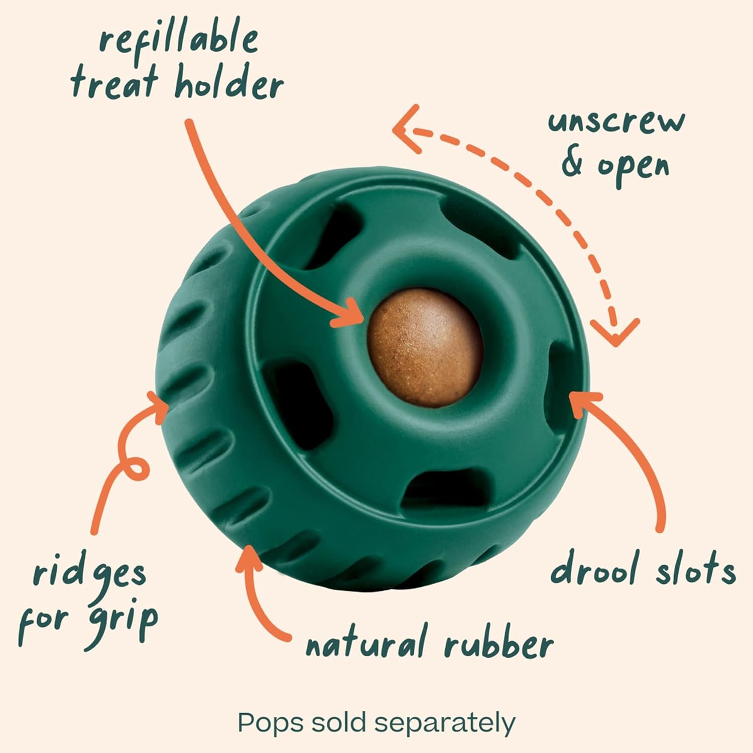 Pupsicle Interactive Dog Ball Toy for Dogs 25-75 Lbs - Green | Long-Lasting Enrichment Toy for Medium/Large Dogs, Easy-Fill Design, Low-Mess Play, Made of Natural Rubber, Easy to Clean