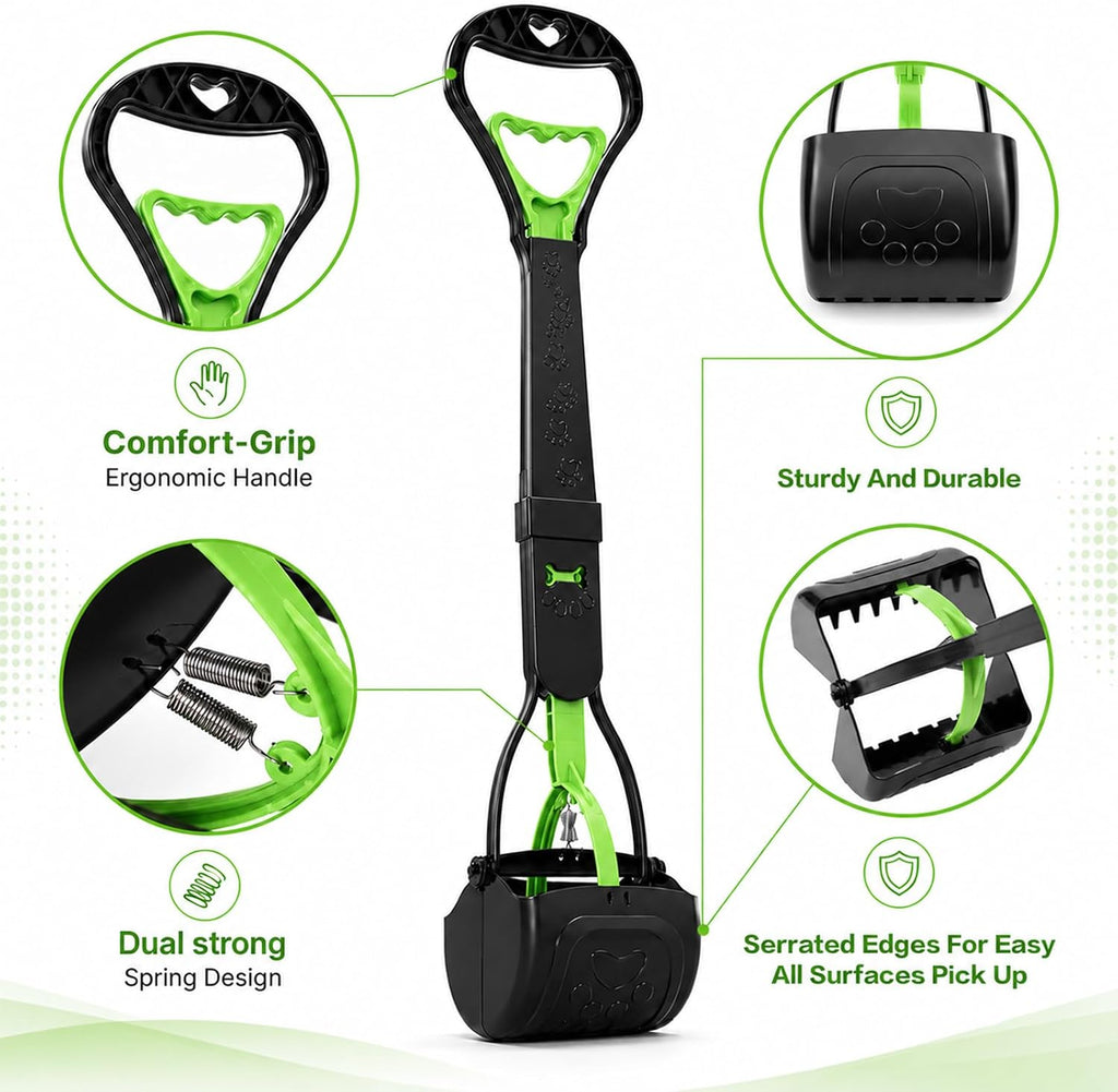 31Inch Large Pooper Scooper for Dogs with Long Handle, Sturdy & Durable, Not Easy to Break, Lightweight & Easy to Use, Easy to Pick up from Grass and Gravel | Less Bend Down, One-Hand Operate Pick up for All Surface, Heavy Duty Poop Scooper for Large Medium & Small Dogs