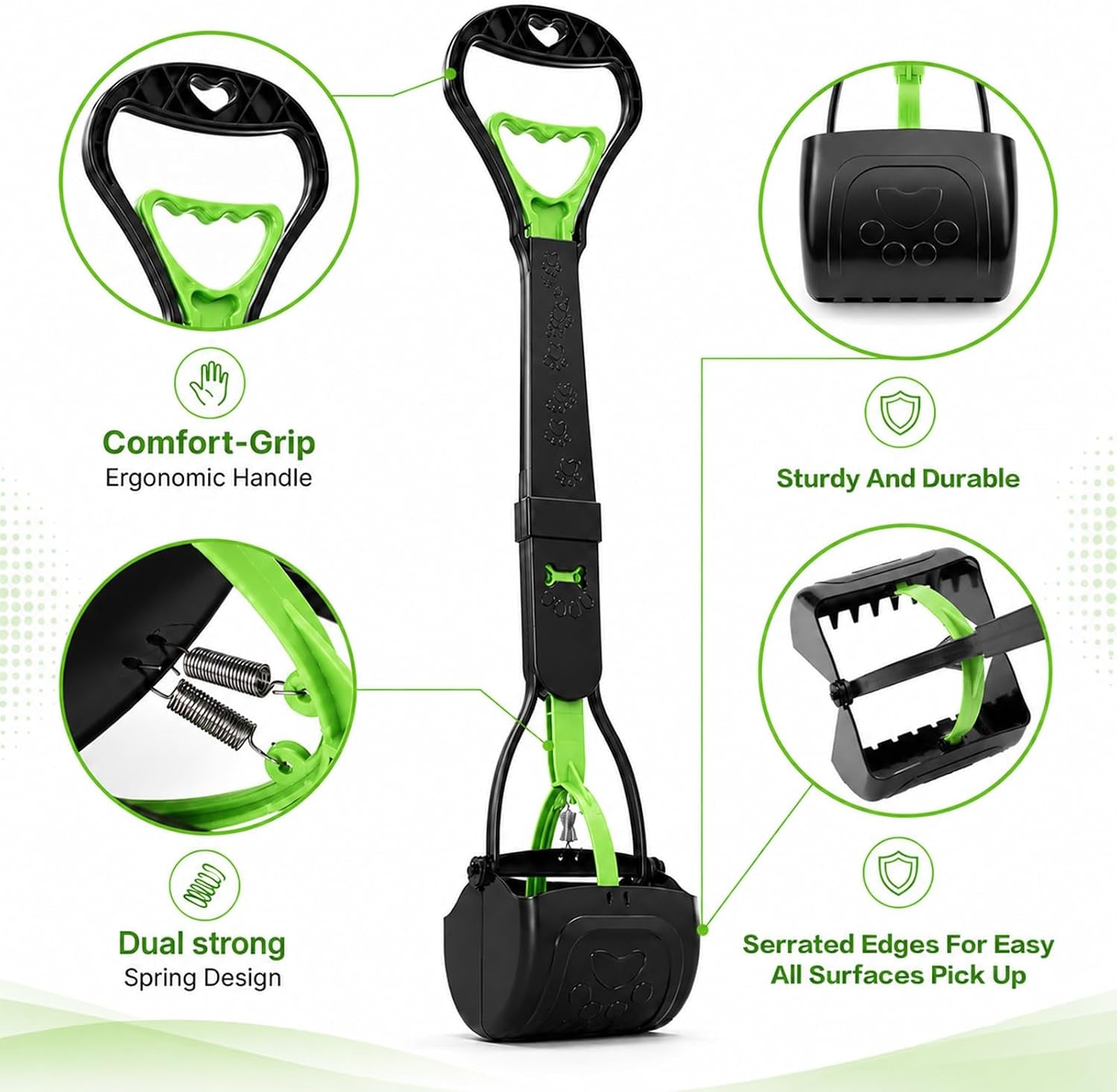 31Inch Large Pooper Scooper for Dogs with Long Handle, Sturdy & Durable, Not Easy to Break, Lightweight & Easy to Use, Easy to Pick up from Grass and Gravel | Less Bend Down, One-Hand Operate Pick up for All Surface, Heavy Duty Poop Scooper for Large Medium & Small Dogs