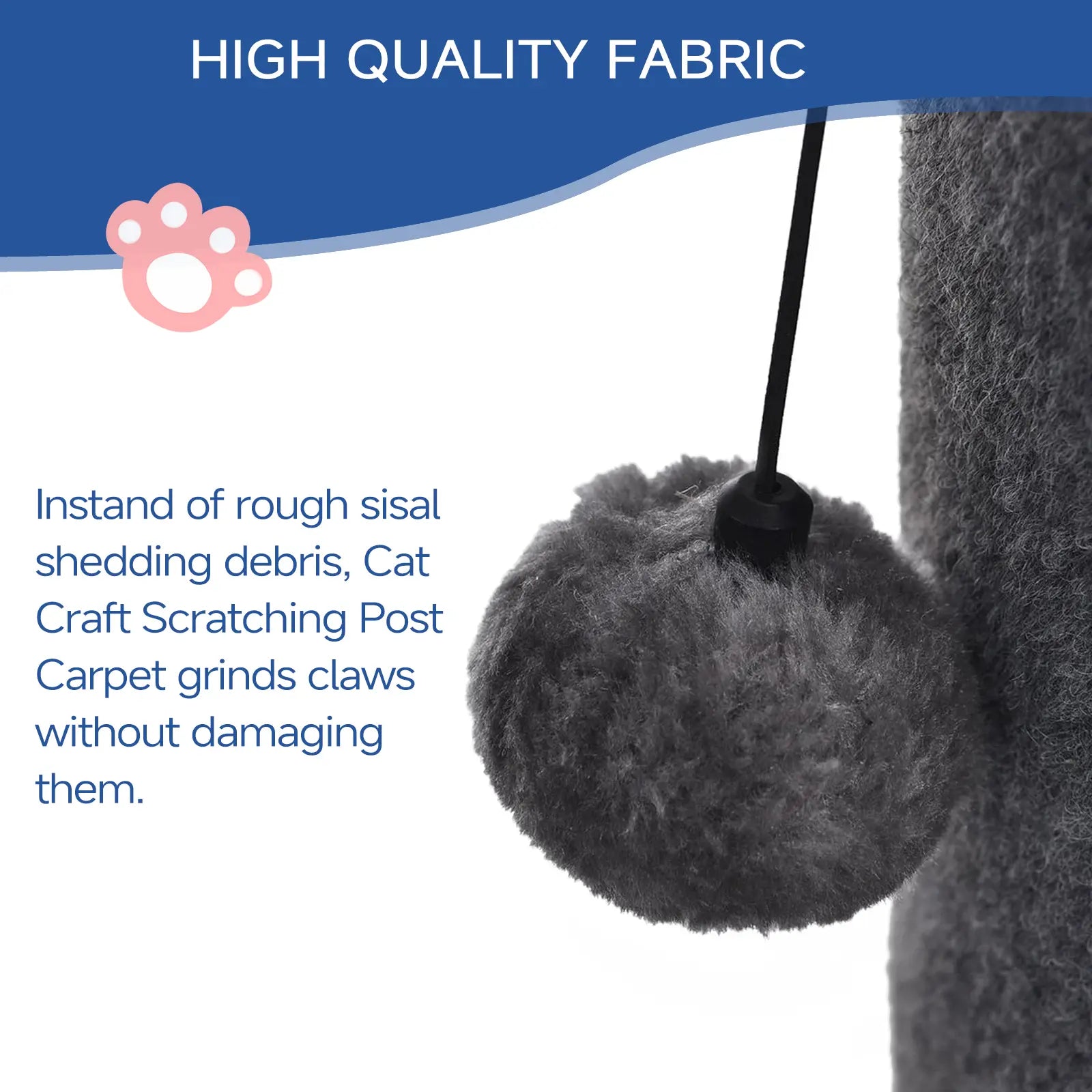 MADE 4 PETS Indoor Cat Sisal Scratching Post, 41.73-Inch Tall Gray Vertical Scratcher with Sturdy Base, Replaceable Spring Toy, and Space-Saving Design for Optimal Nail Care