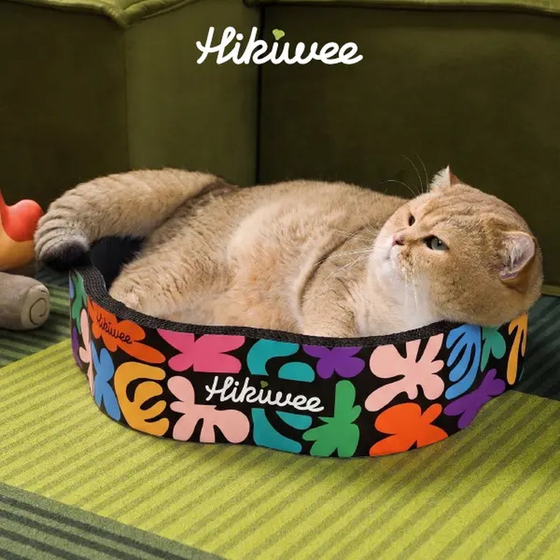 Hikiwee Premium Chew-Resistant Cat Bed - Leopard Print, Art Deco, Mint Chocolate, Floral Designs - High-Density Corrugated Cardboard, Non-Toxic and Odor-Free, Individually Sealed for Safe Cat Naps