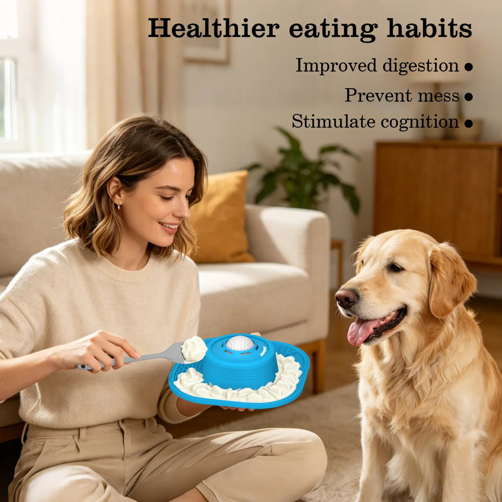Pawlove Upgraded Slow Feeder Dog Bowl for Liquid Treats with Floating Rolling Ball, Anti-Slip Design for Bone Broth and Yogurt, Ideal for Dogs of All Breeds, Dietary Supplement and Post-Operative Nutrition