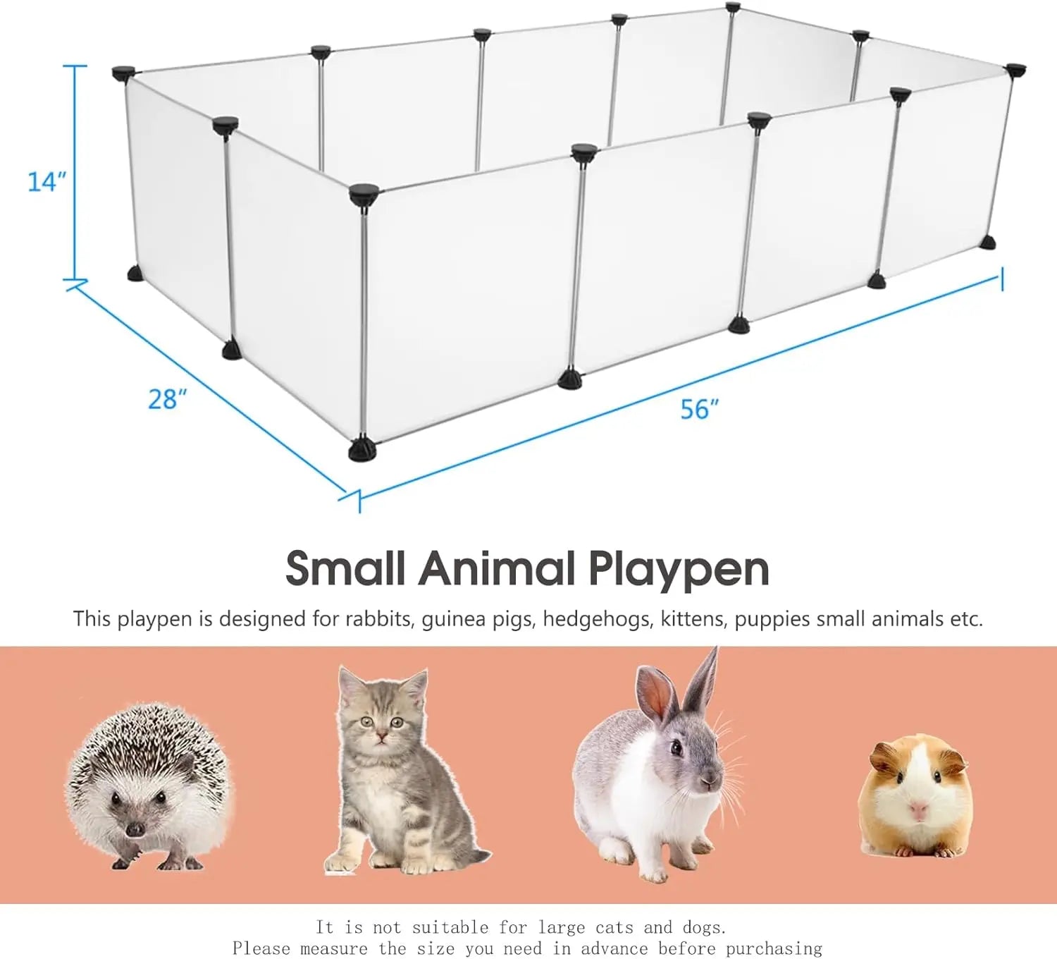 12-Piece 14"x14" Portable Playpen for Small Animals, Indoor/Outdoor Kennel and Fence for Puppies, Guinea Pigs, Bunnies, Ferrets, Hamsters, and Hedgehogs