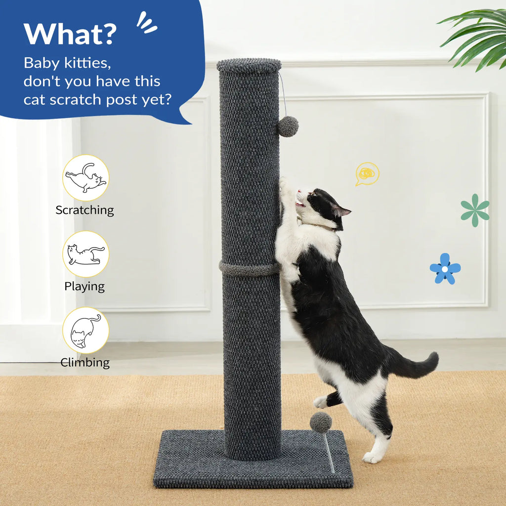 MADE 4 PETS Indoor Cat Sisal Scratching Post, 41.73-Inch Tall Gray Vertical Scratcher with Sturdy Base, Replaceable Spring Toy, and Space-Saving Design for Optimal Nail Care