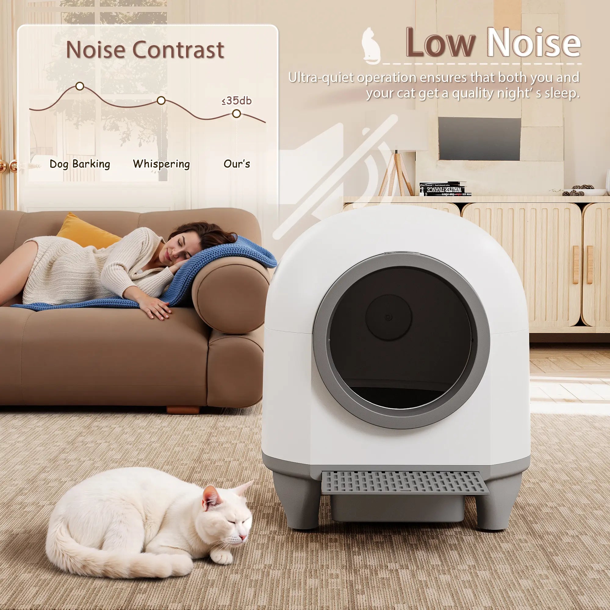 Warcat Smart Low-Noise Self-Cleaning Cat Litter Box with 90L Capacity, App-Controlled via 2.4G Wi-Fi, Featuring Smart Sensors and Safety Protection for Easy Maintenance and Setup