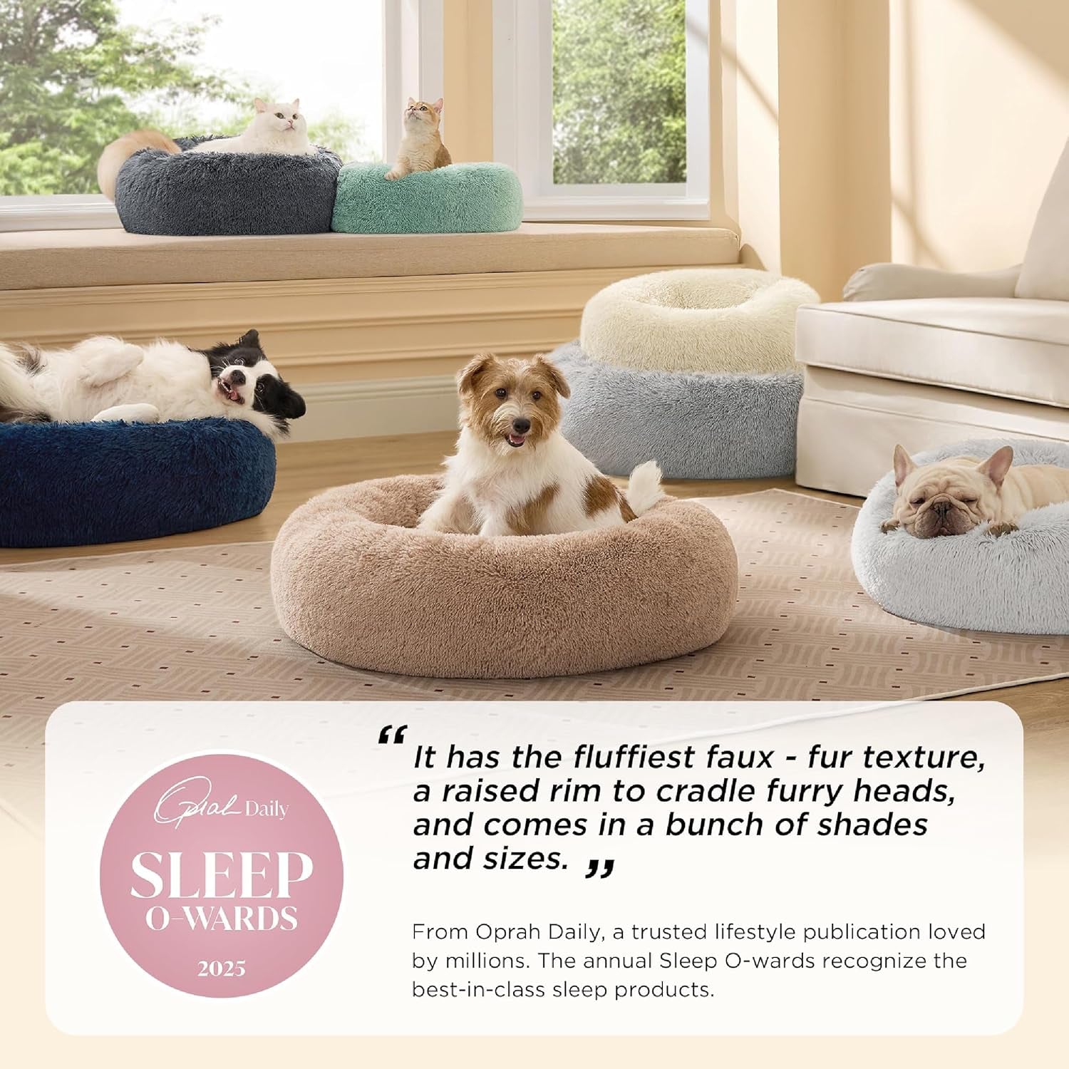 Bedsure Calming Small Dog Bed Donut Washable Cat＆Puppy Bed,23 Inches Camel | Oprah Daily Award,Fluffy Faux Fur round Cuddler,Anti-Slip Bottom,Anti-Anxiety,Deep Sleep for Large Cat & Pets up to 25 Lbs