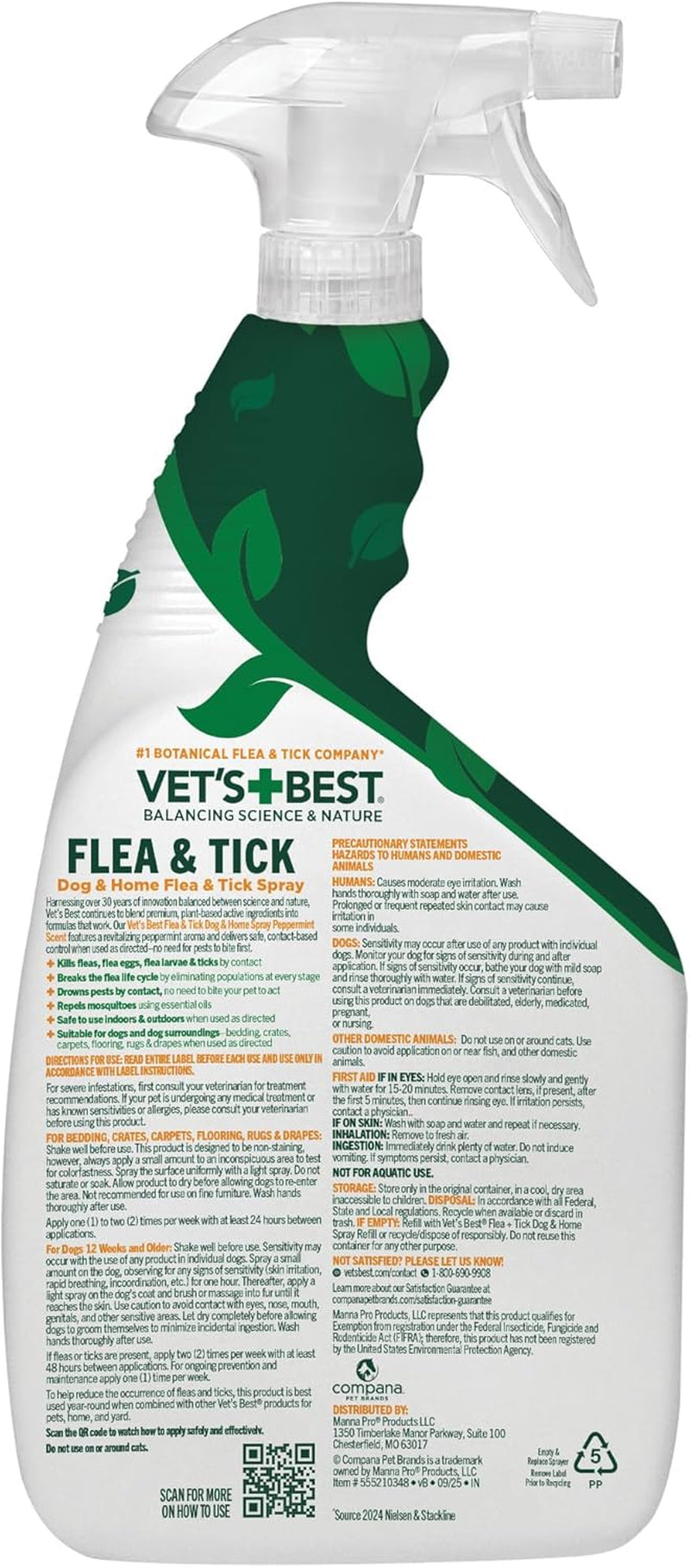Indoor Flea & Tick Home Spray for Dogs, Plant-Based Spray, 32 Oz | Plant-Based Flea & Tick Spray, Kills Fleas, Eggs & Ticks on Contact, Natural Oils, for Indoor Home Use, Made in USA