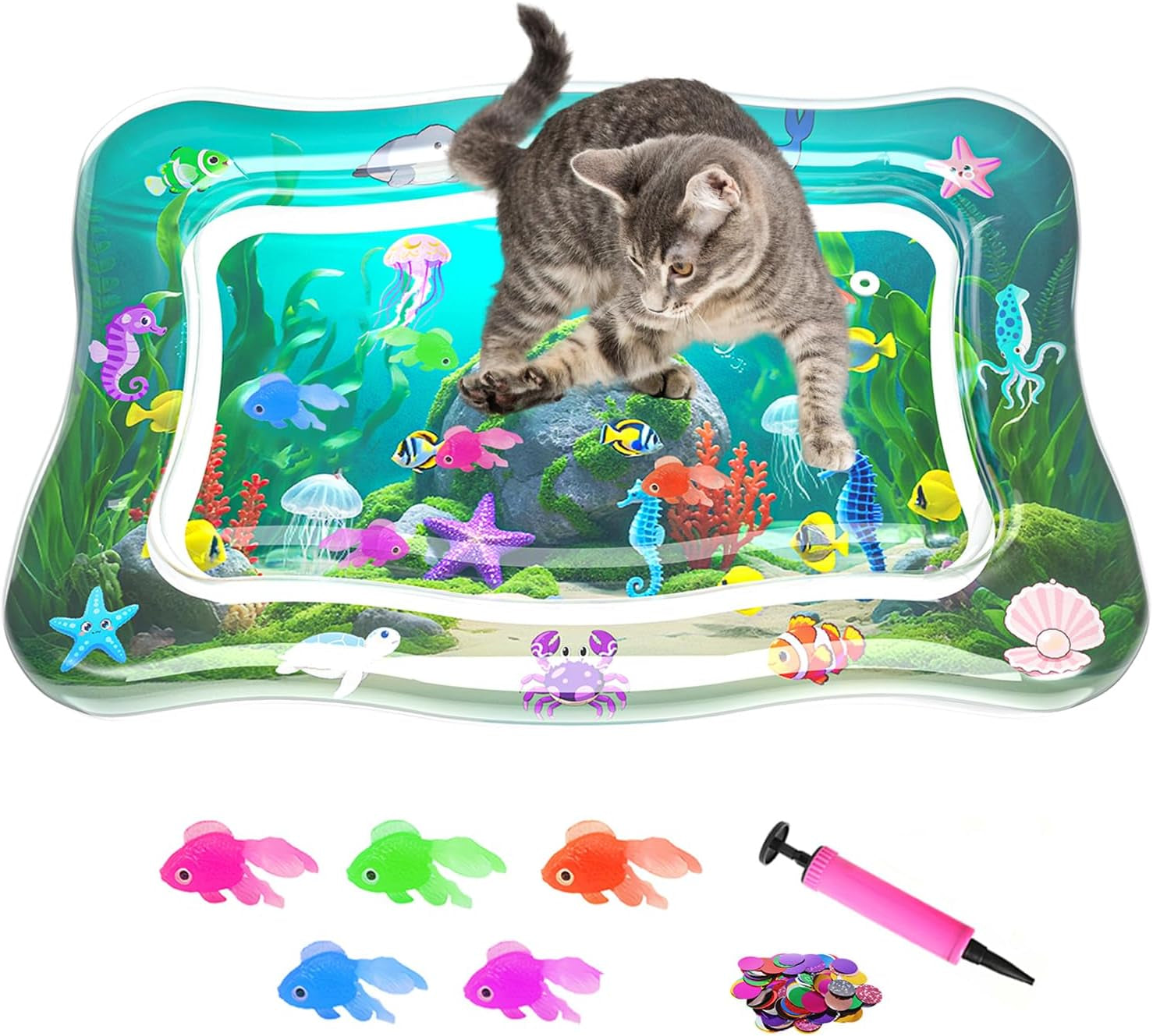 Interactive Cat Toy for Indoor Cats, Upgraded Cat Water Mat, Thickened Water Sensory Play Mat with Fish, Enrichment Stimulating Toy for Bored Adult Kitten Cats to Exercise, Hunting | Thickened Water Sensory Play Mat with Fish, Enrichment Stimulating Toy for Bored Adult Kitten Cats to Exercise, Hunting