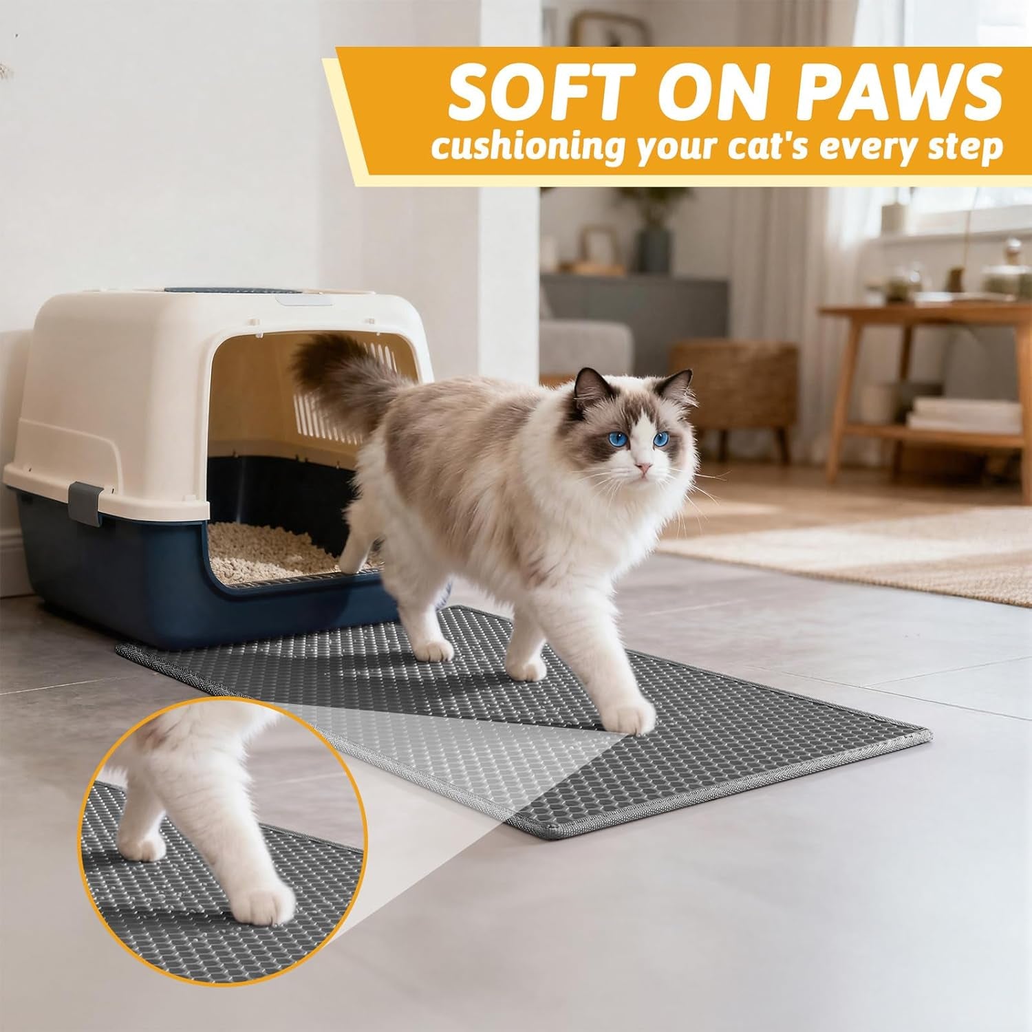 Cat Litter Mat Double Layer Waterproof Urine Proof Trapping Mat 1 Pack (Gray, 24X15 Inch (Pack of 1)) | Honeycomb Design Catches Scattered Particles to Stop Tracking, Urineproof Base Protects Floors, Easy to Clean