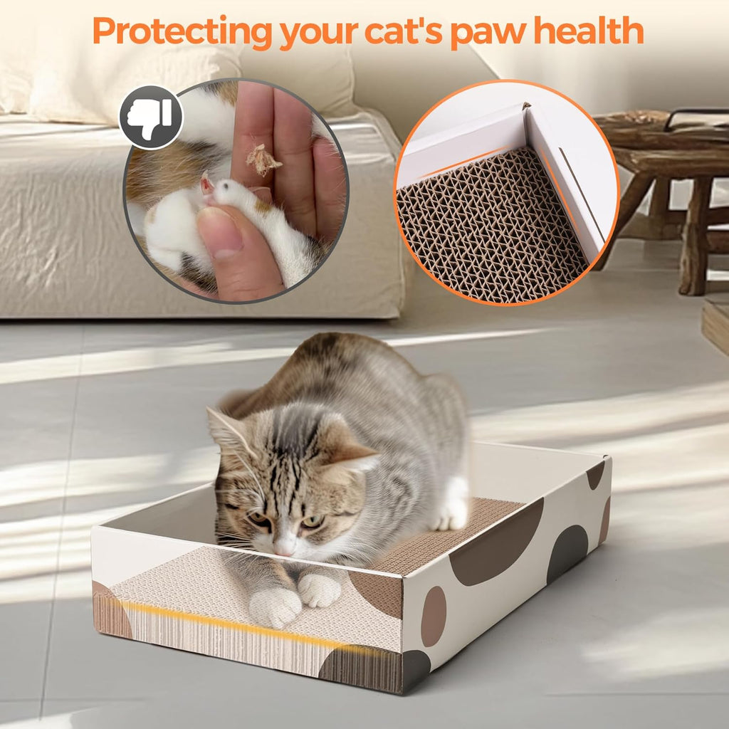 Indoor Cat Scratching Pad - 17" x 10" Refillable Box with 3 Reversible, Durable Corrugated Scratch Boards for Furniture and Wall Protection