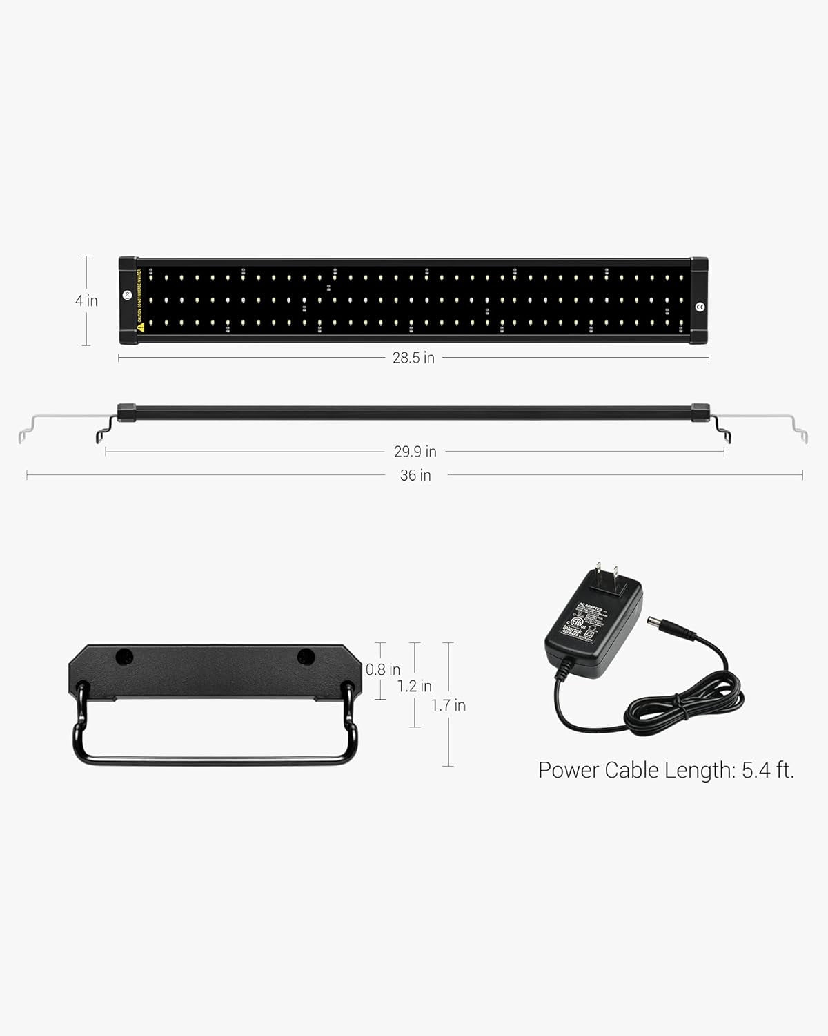 Classic LED Aquarium Lighting System with Adjustable Brackets, White and Blue LED Options, Suitable for 28 to 36 Inch Tanks, 18 Watts