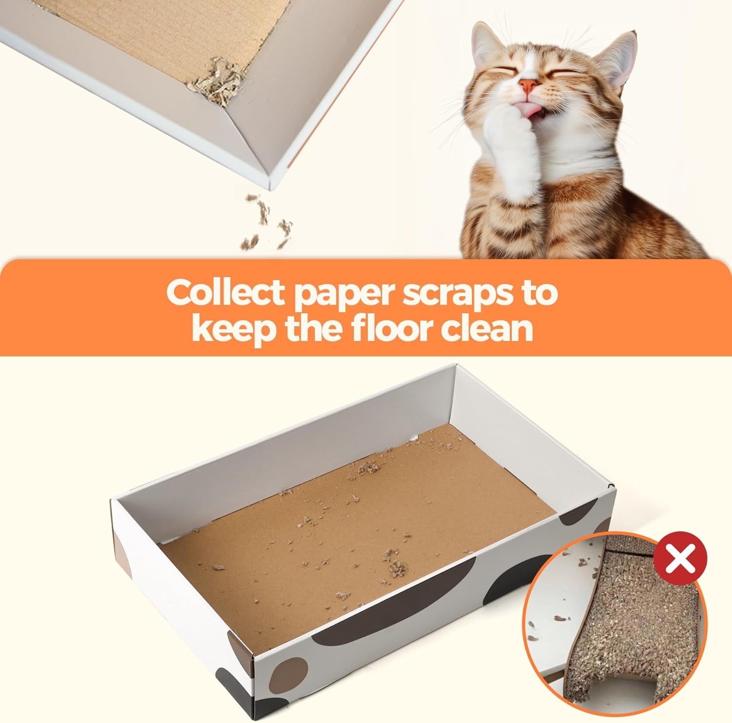 Indoor Cat Scratching Pad - 17" x 10" Refillable Box with 3 Reversible, Durable Corrugated Scratch Boards for Furniture and Wall Protection