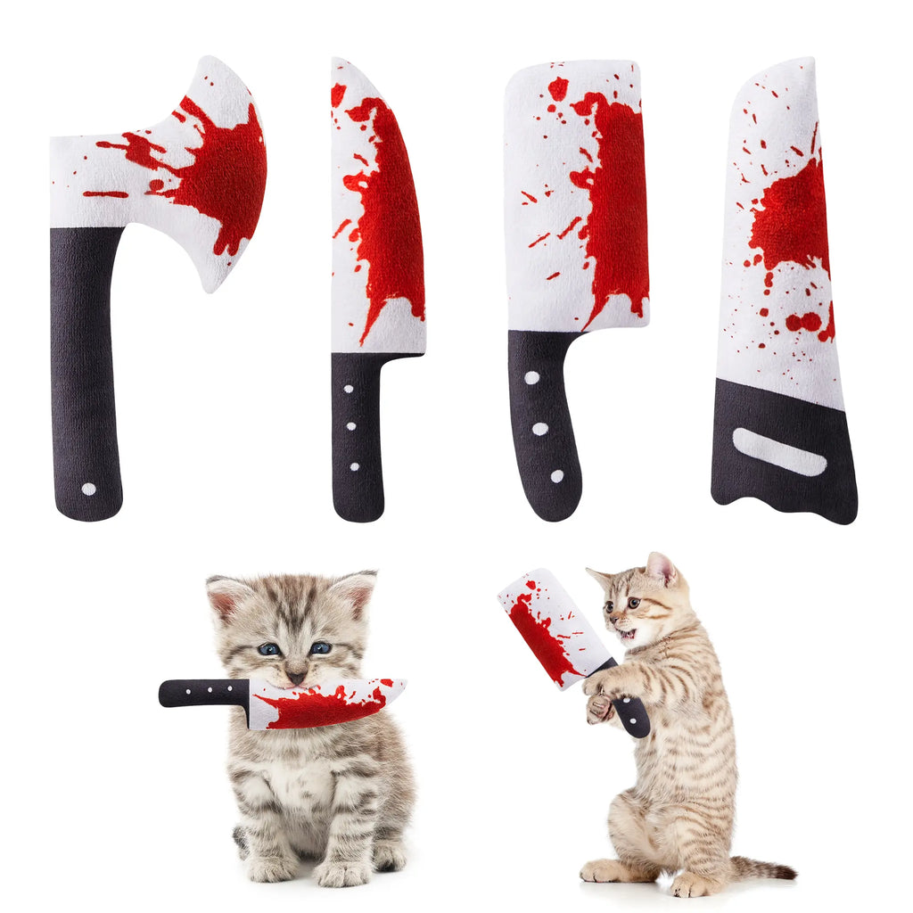 Potaroma 4-Piece Halloween-Themed Cat Toy Set, Knife-Shaped Crinkly Toys for Interactive Indoor Play, 6.5 Inch Soft Sound Toys for All Cat Breeds