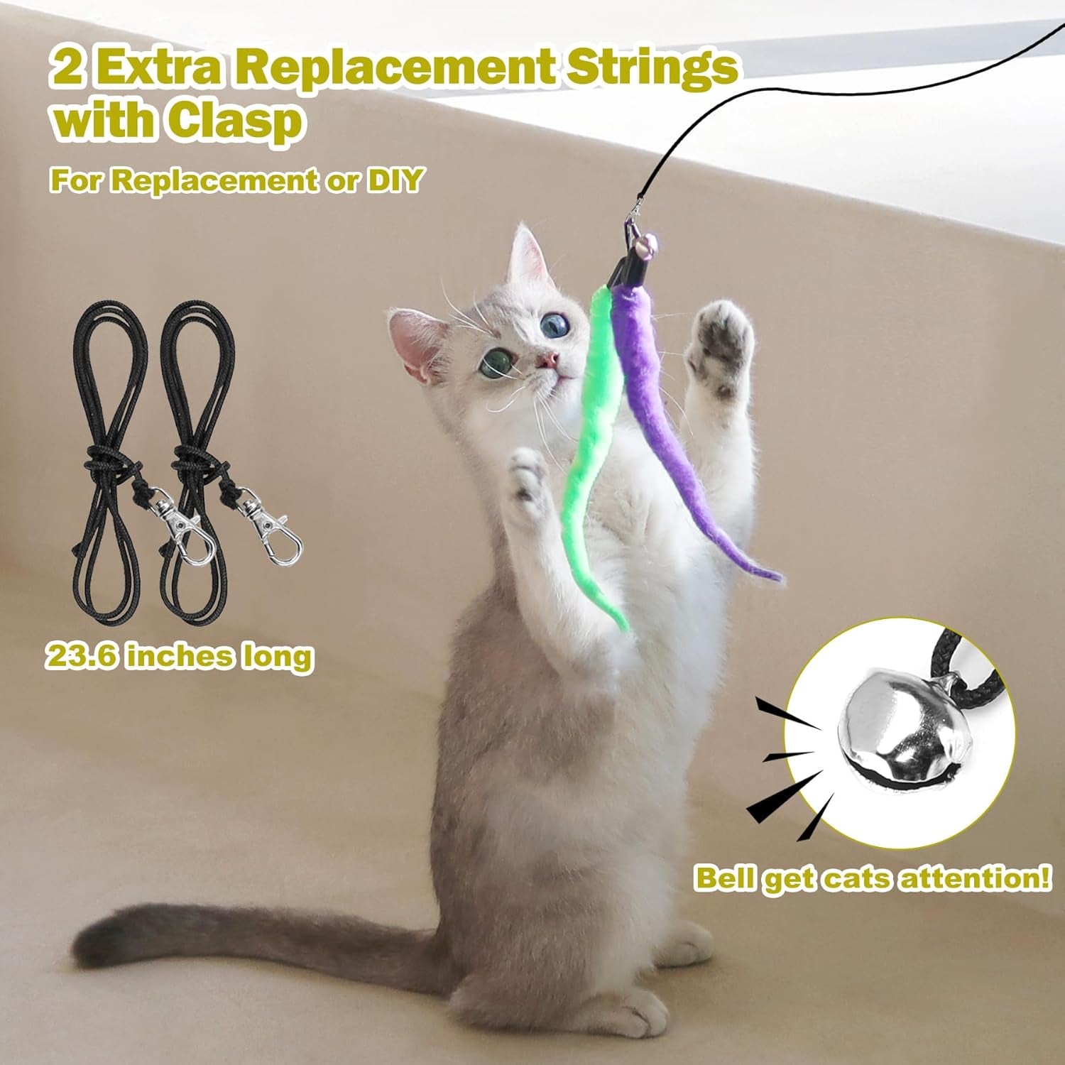 Interactive Cat Toy Set: 2 Retractable Wands and 9 Feather Refills for Indoor Cats - Engaging Play and Exercise Solutions