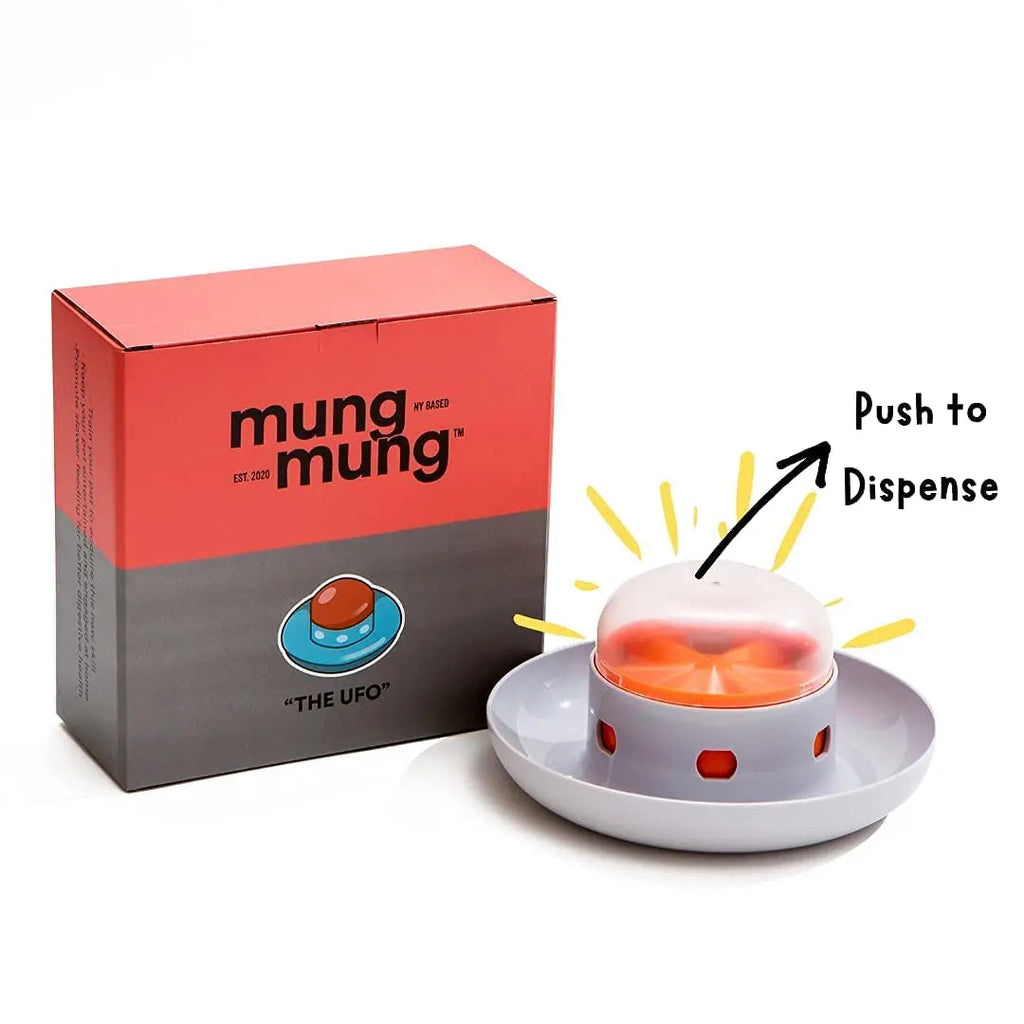 UFO Interactive Push Button Food Dispensing Bowl for Dogs and Puppies - Engaging Slow Feeding Puzzle Feeder