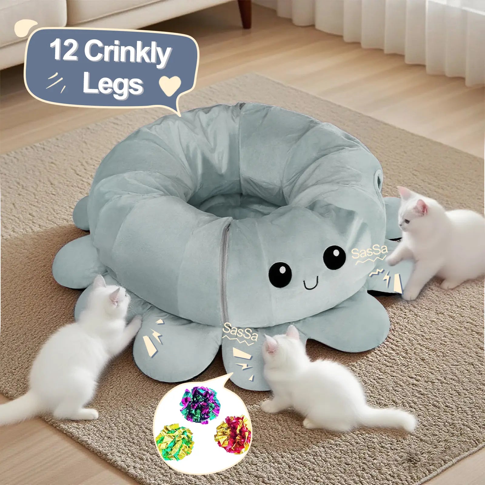 Indoor Cat Tunnel Bed and Toy Set - Octopus-Shaped Peekaboo Cave and Christmas Tree Skirt for Multiple Cats - Perfect for Playtime #SummerSale