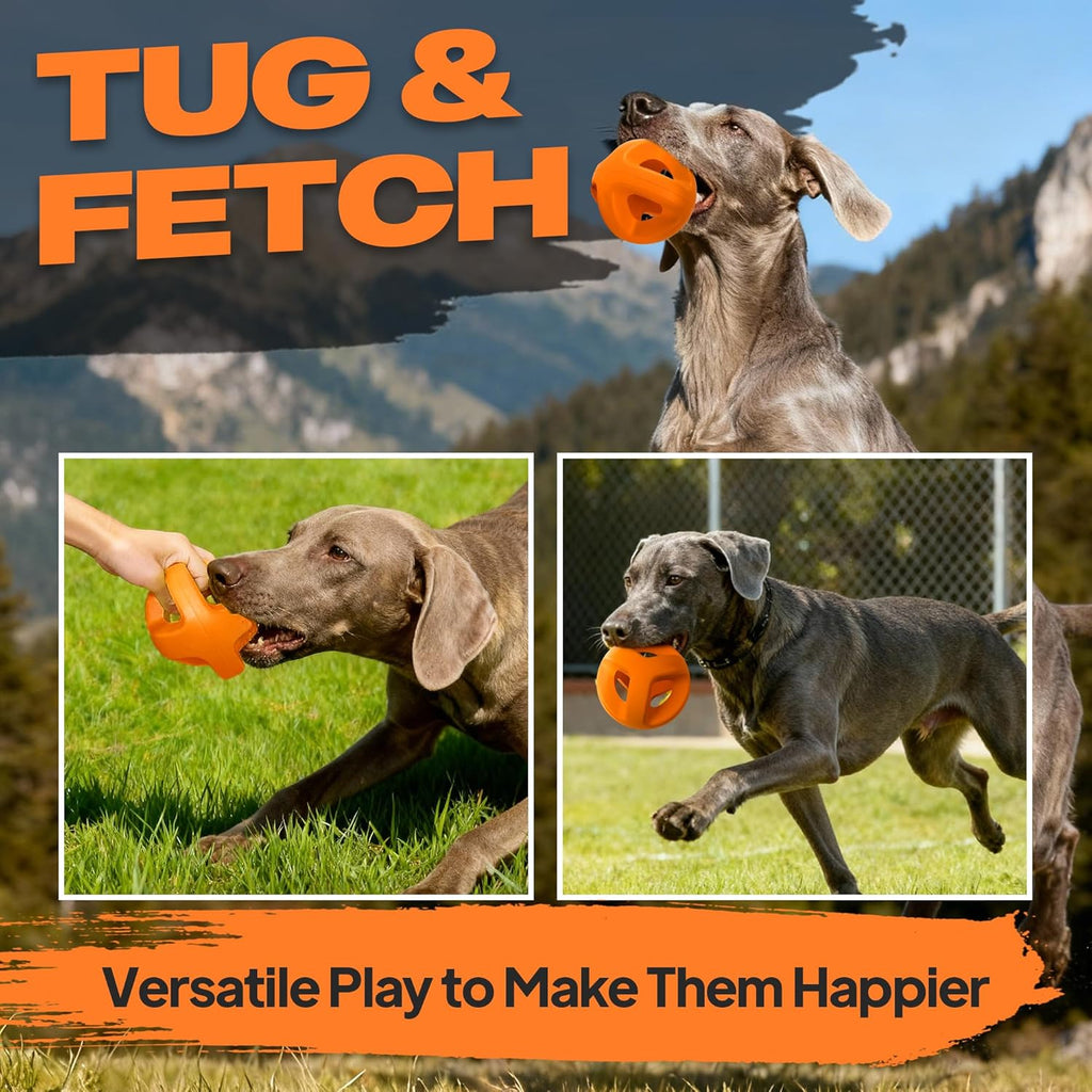 Natural Rubber Dog Balls for Aggressive Chewers, Durable Dog Chew Toys for Large Dogs, Interactive Fetch & Tug of War Toys for Medium Large Breed Non-Toxic Dish Washable,4.5 * 4.5"
