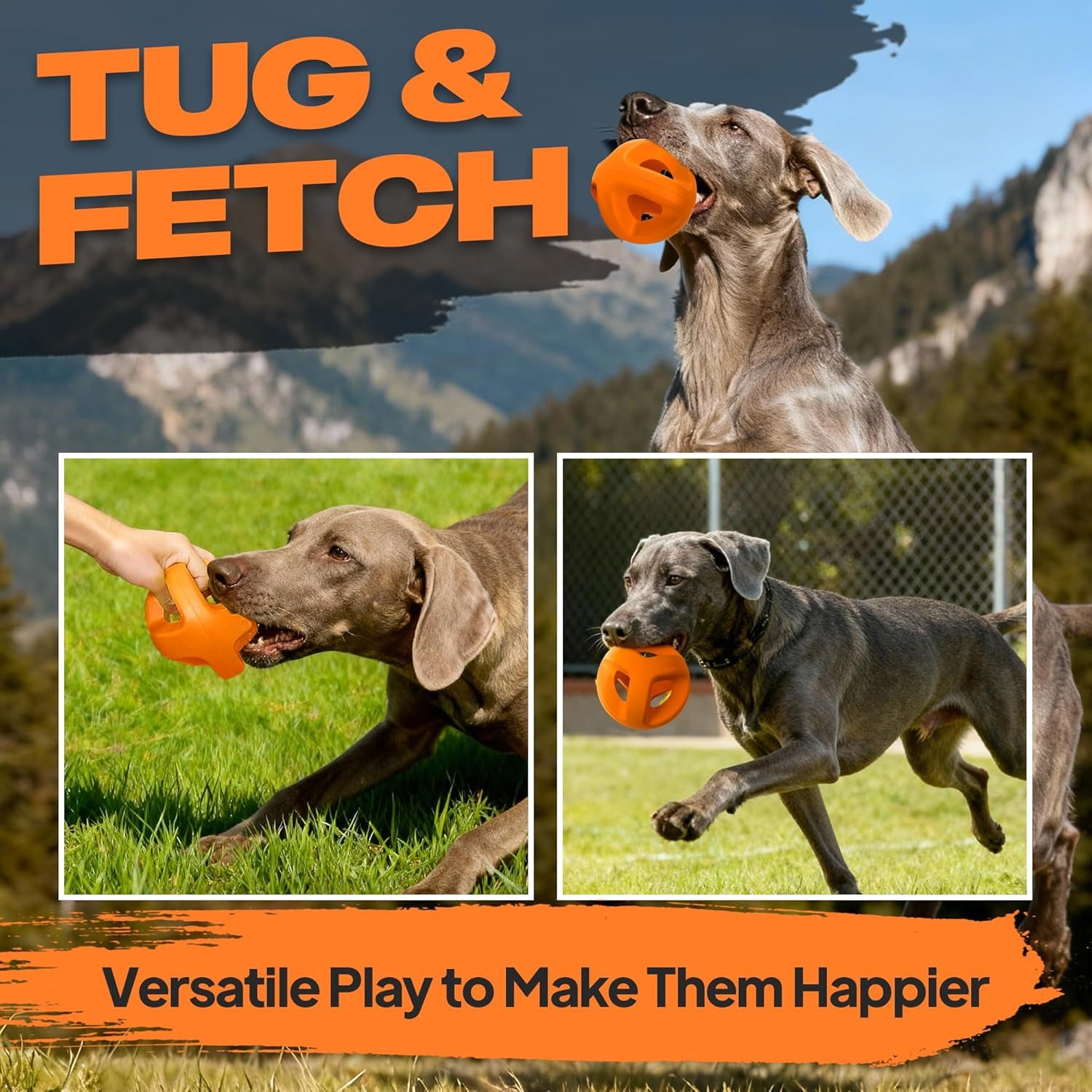 Natural Rubber Dog Balls for Aggressive Chewers, Durable Dog Chew Toys for Large Dogs, Interactive Fetch & Tug of War Toys for Medium Large Breed Non-Toxic Dish Washable,4.5 * 4.5"