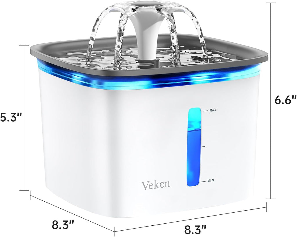 Professional Grade 95Oz/2.8L Automatic Pet Water Fountain with Replacement Filters for Cats and Dogs (Grey, Plastic) - Innovation Award Winner