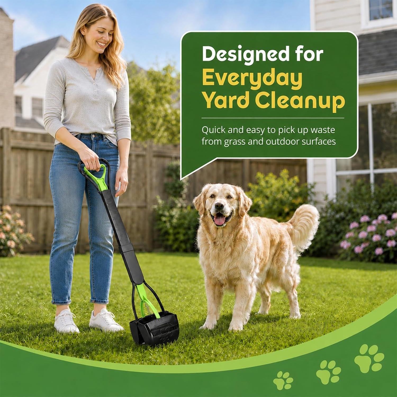 31Inch Large Pooper Scooper for Dogs with Long Handle, Sturdy & Durable, Not Easy to Break, Lightweight & Easy to Use, Easy to Pick up from Grass and Gravel | Less Bend Down, One-Hand Operate Pick up for All Surface, Heavy Duty Poop Scooper for Large Medium & Small Dogs