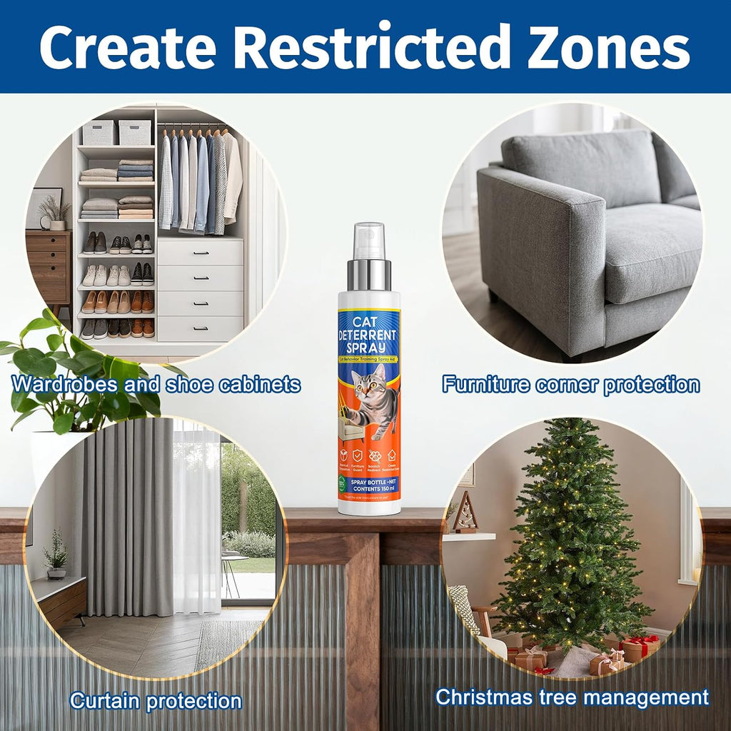 Cat Deterrent Spray - Cat Deterrent for Furniture Protection, Pee Spraying, Excessive Chewing & Scratching Everywhere - Use Indoor and Outdoor, Pet-Safe Formula, 150 ML