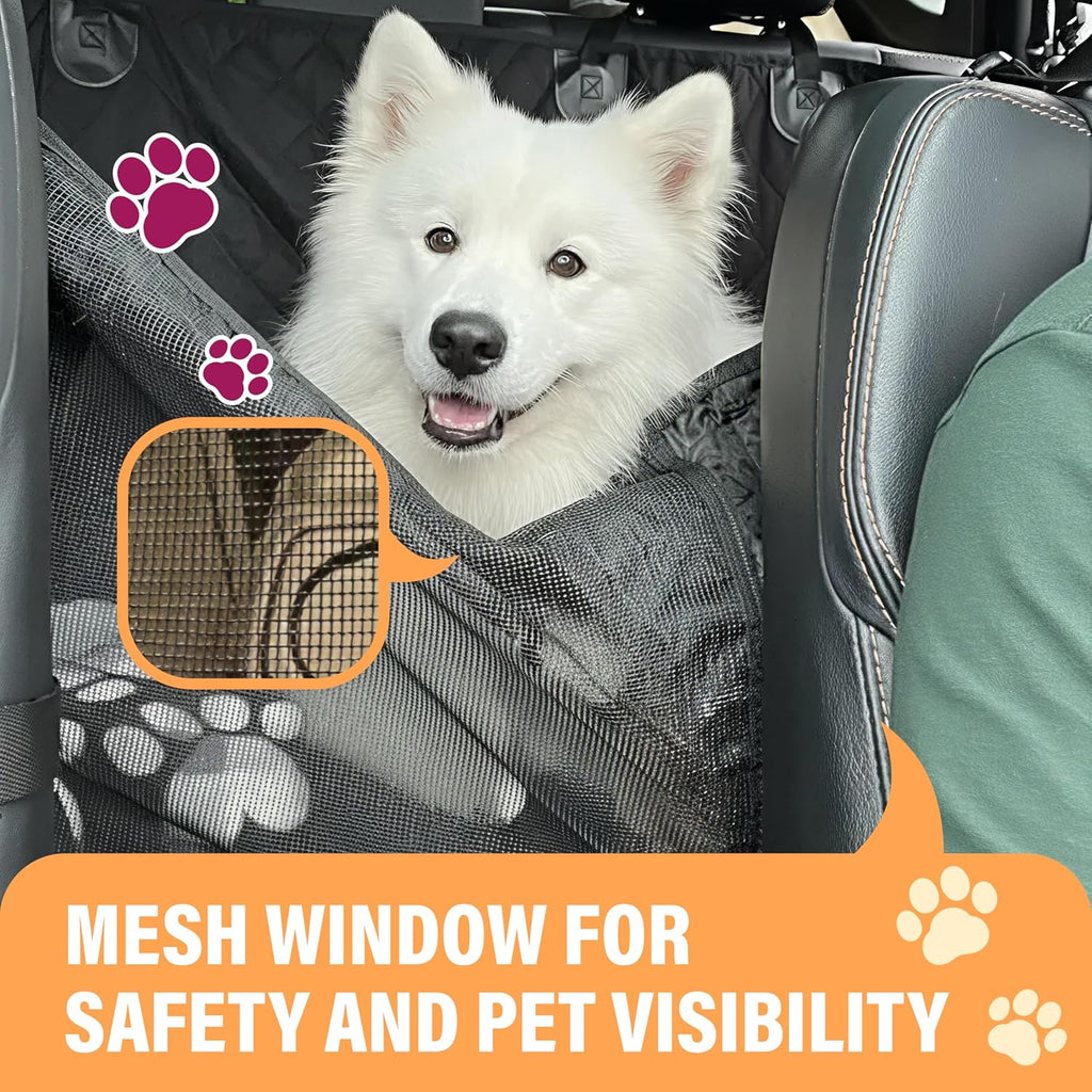 Premium Waterproof Dog Car Seat Cover for Back Seat - Hammock Style Pet Protector for SUVs and Trucks with Enhanced Safety Features, Black