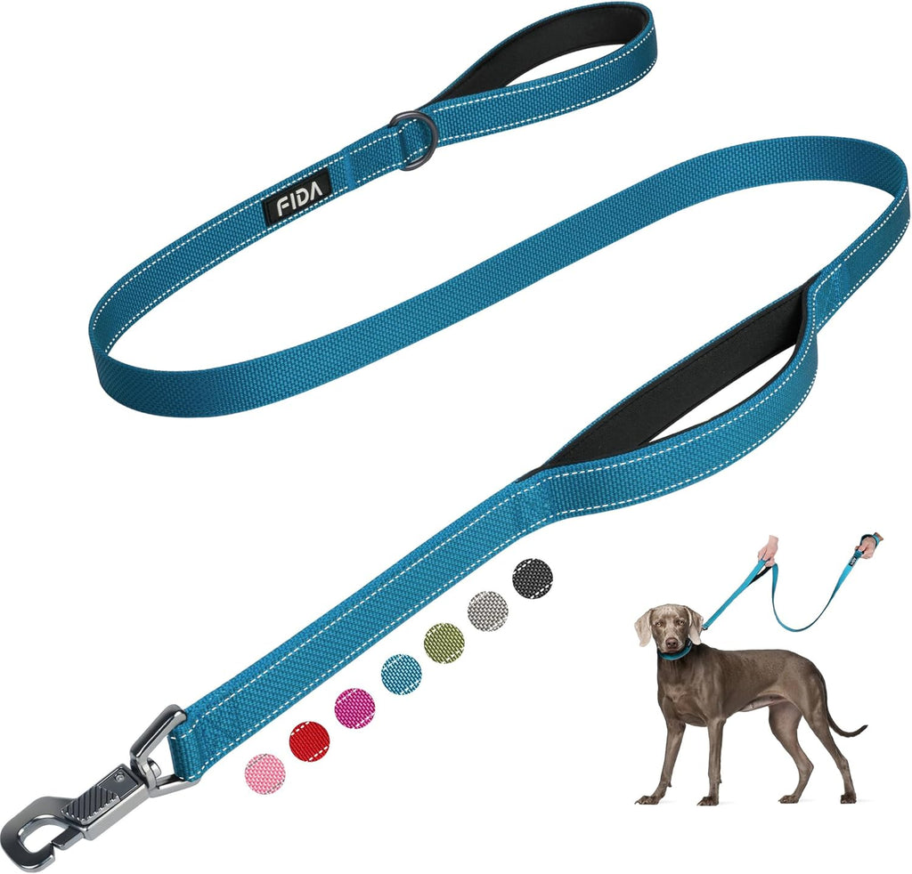 Heavy-Duty 5-Foot Dog Leash with Dual Padded Handles, Traffic Handle, Advanced Snap Hook, and Reflective Design for All Breeds - Blue