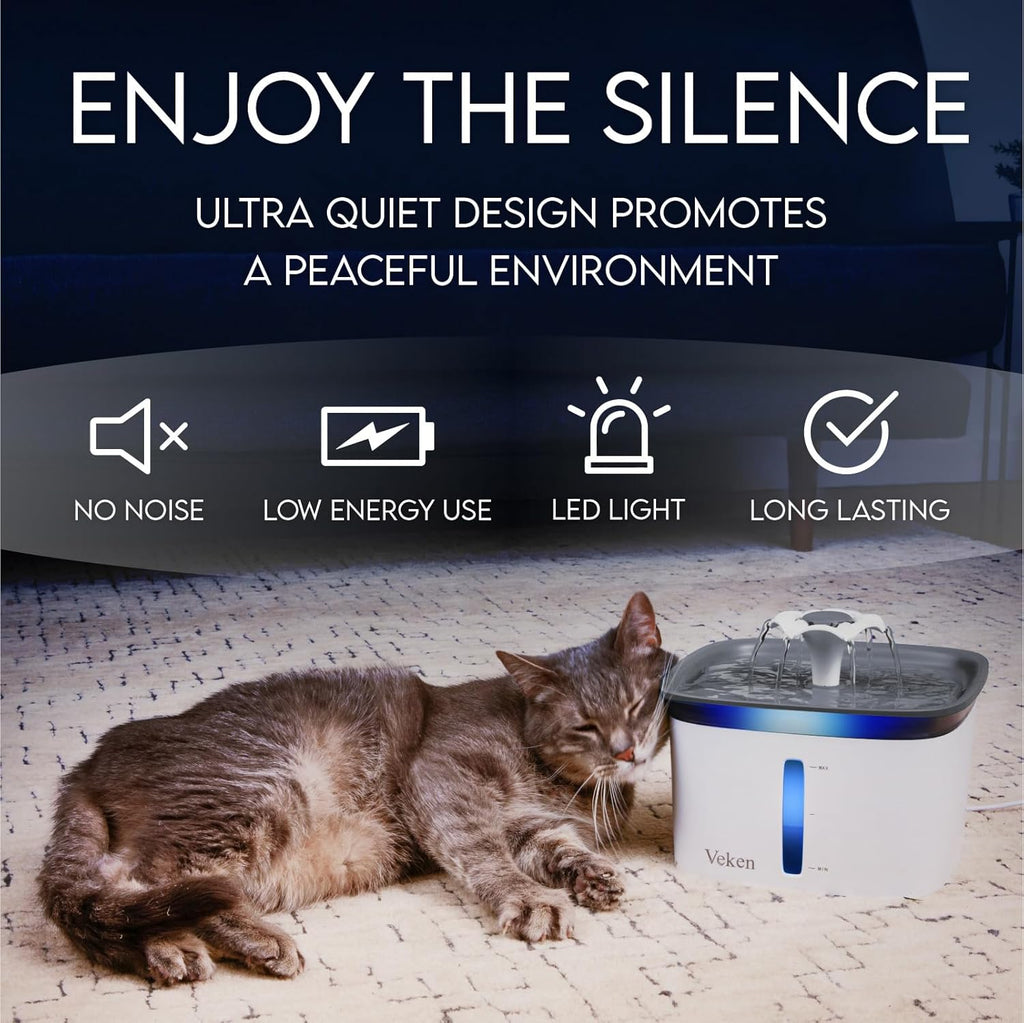 Professional Grade 95Oz/2.8L Automatic Pet Water Fountain with Replacement Filters for Cats and Dogs (Grey, Plastic) - Innovation Award Winner