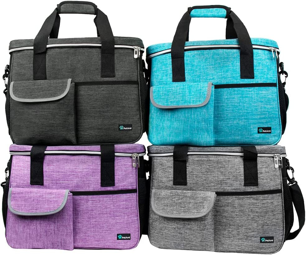 Dog Travel Bag Organizer - Comprehensive Pet Travel Kit with Dual Food Containers and Collapsible Dog Bowls, Versatile Supplies Tote with Luggage Sleeve, Ideal for Weekend Road Trips and Camping, Gray, Large