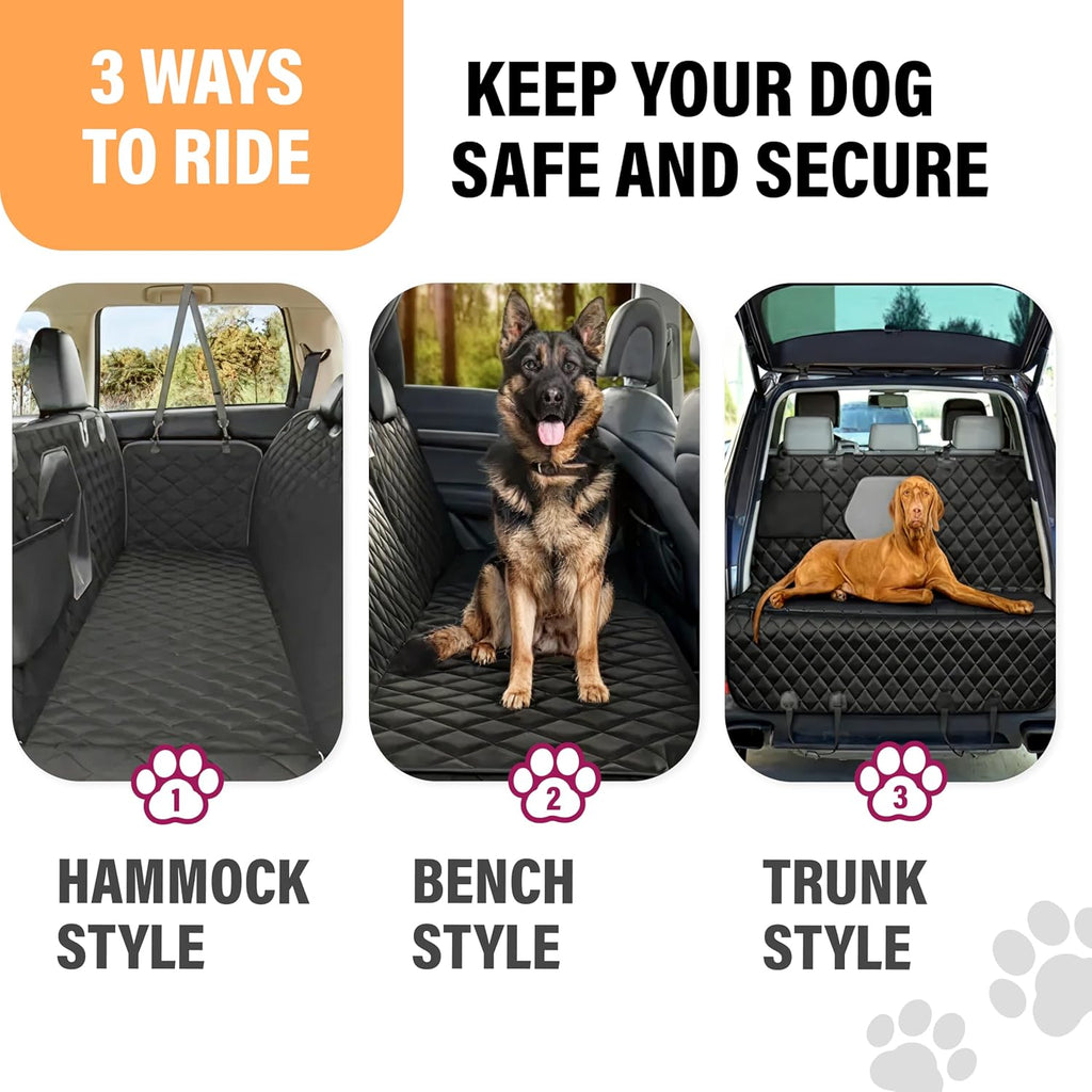 Premium Waterproof Dog Car Seat Cover for Back Seat - Hammock Style Pet Protector for SUVs and Trucks with Enhanced Safety Features, Black