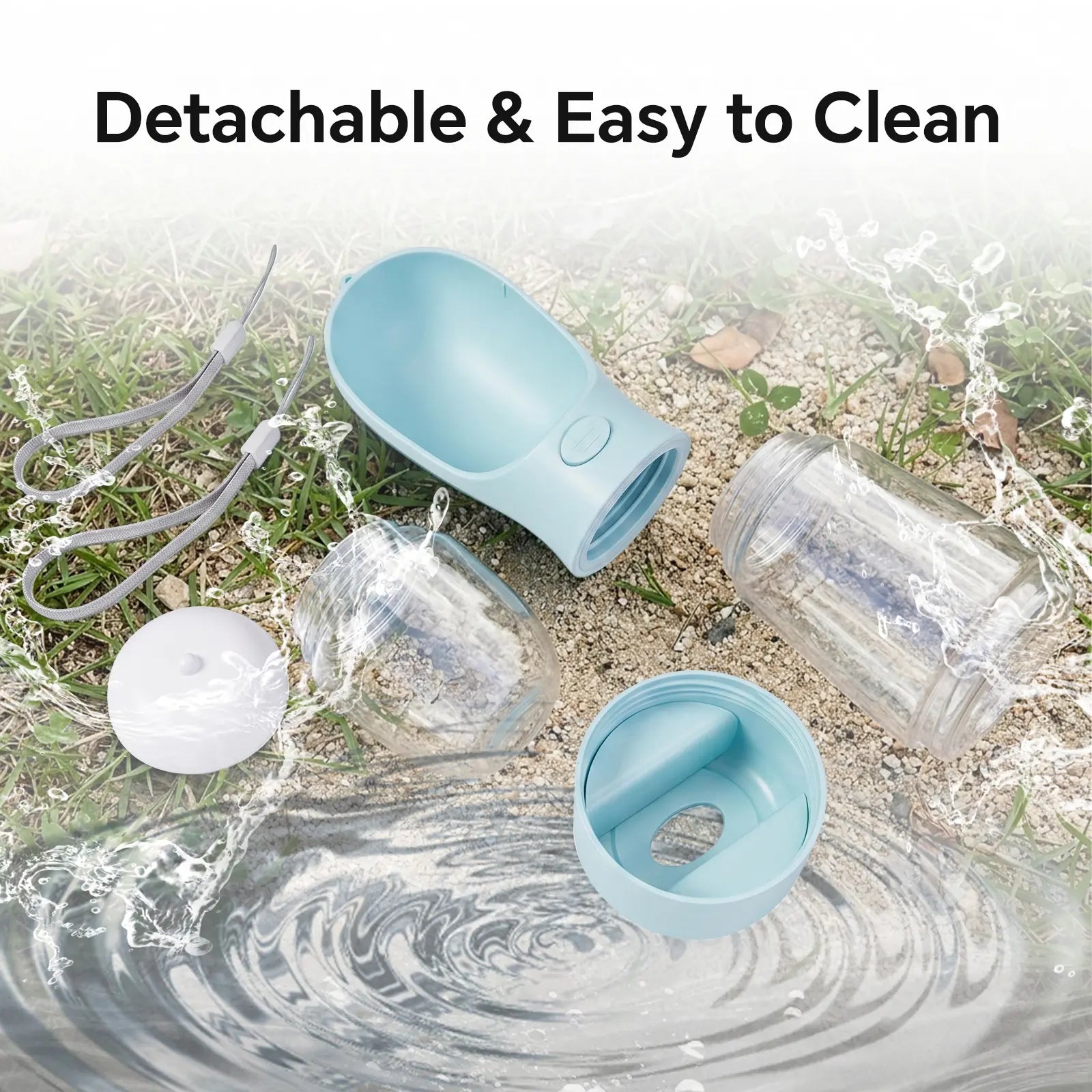 Portable 3-in-1 Dog Water Bottle with Food Container and Built-In Poop Bag Dispenser, Includes 30 Waste Bags - Leak-Proof Travel Cup for Walking and Hiking (29cm x 7.5cm)