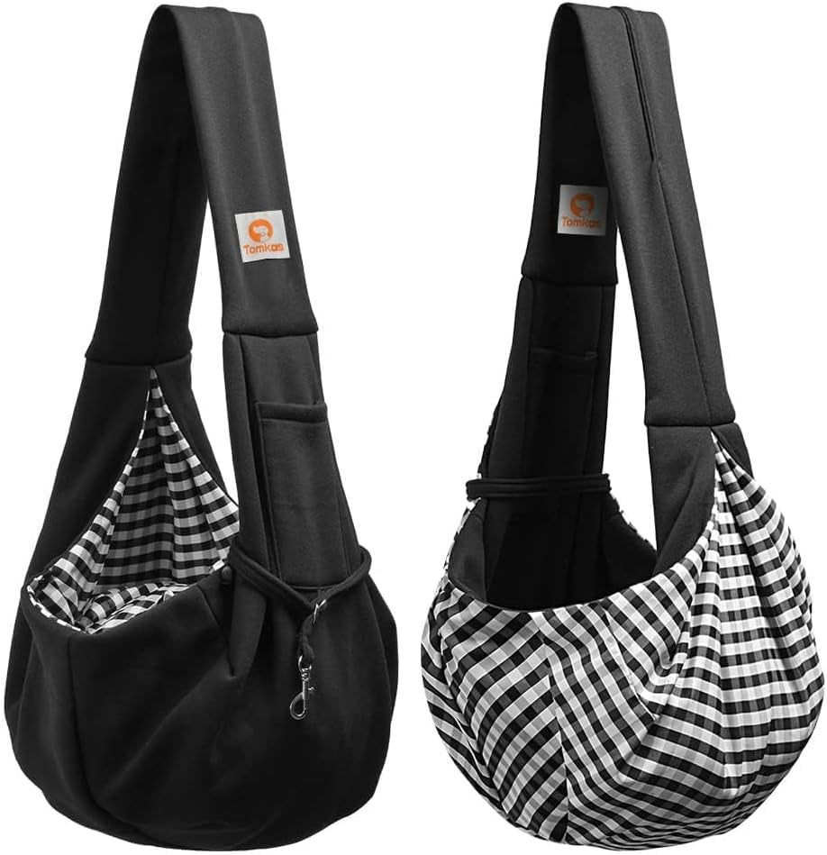 Small Dog Sling Carrier - Classic Pocket and Strap Design for Pets Weighing 3-10 lbs (Black)