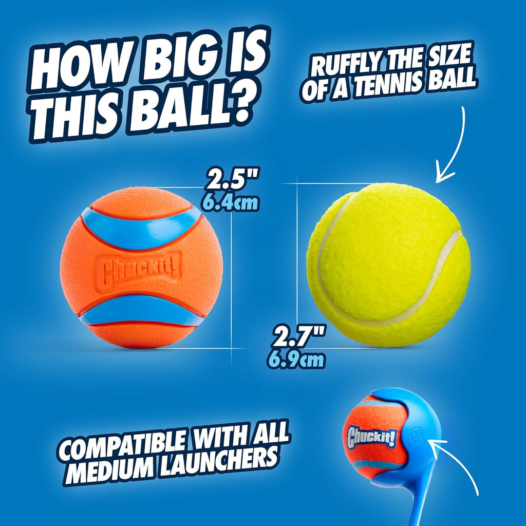 Ultra Ball Dog Toy - Medium Bouncy Fetch Balls for Dogs 20-60 Lbs - Made from Durable Rubber - Floating Water Pet Toys - Size Medium - 2.5-Inch Diameter - Pack of 4