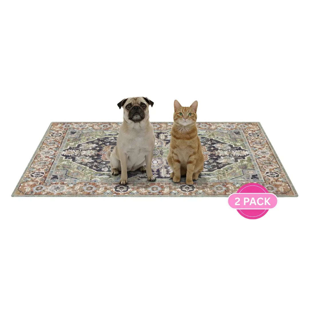 Lovewag Pets Washable Dog Pads - Set of 2, Eco-Friendly and Leak-Proof, Available in Multiple Designs: Sage Forest, Marmalade Sunshine, Moonlit Night, Rustic Terracotta, Sizes: 16" x 24", 36" x 48", 28" x 41" & Single Pack: Sage Forest 54" x 72