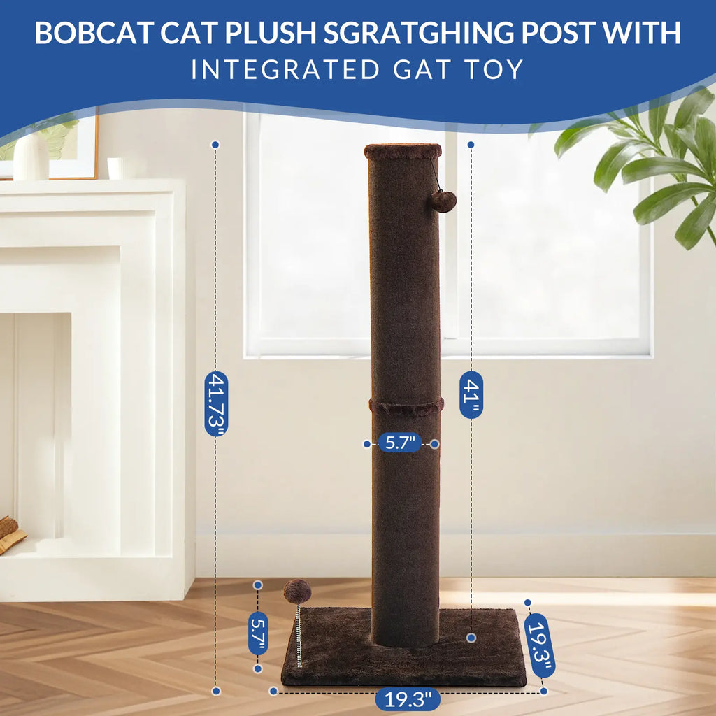 MADE 4 PETS Indoor Cat Sisal Scratching Post, 41.73-Inch Tall Gray Vertical Scratcher with Sturdy Base, Replaceable Spring Toy, and Space-Saving Design for Optimal Nail Care