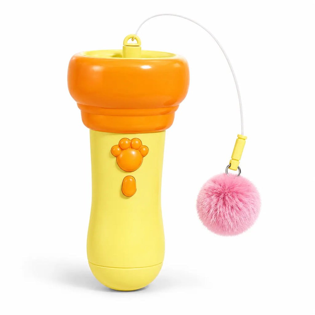 Electric Interactive Cat Teaser Wand with Fluffy Pom Balls for Indoor Cats and Kittens