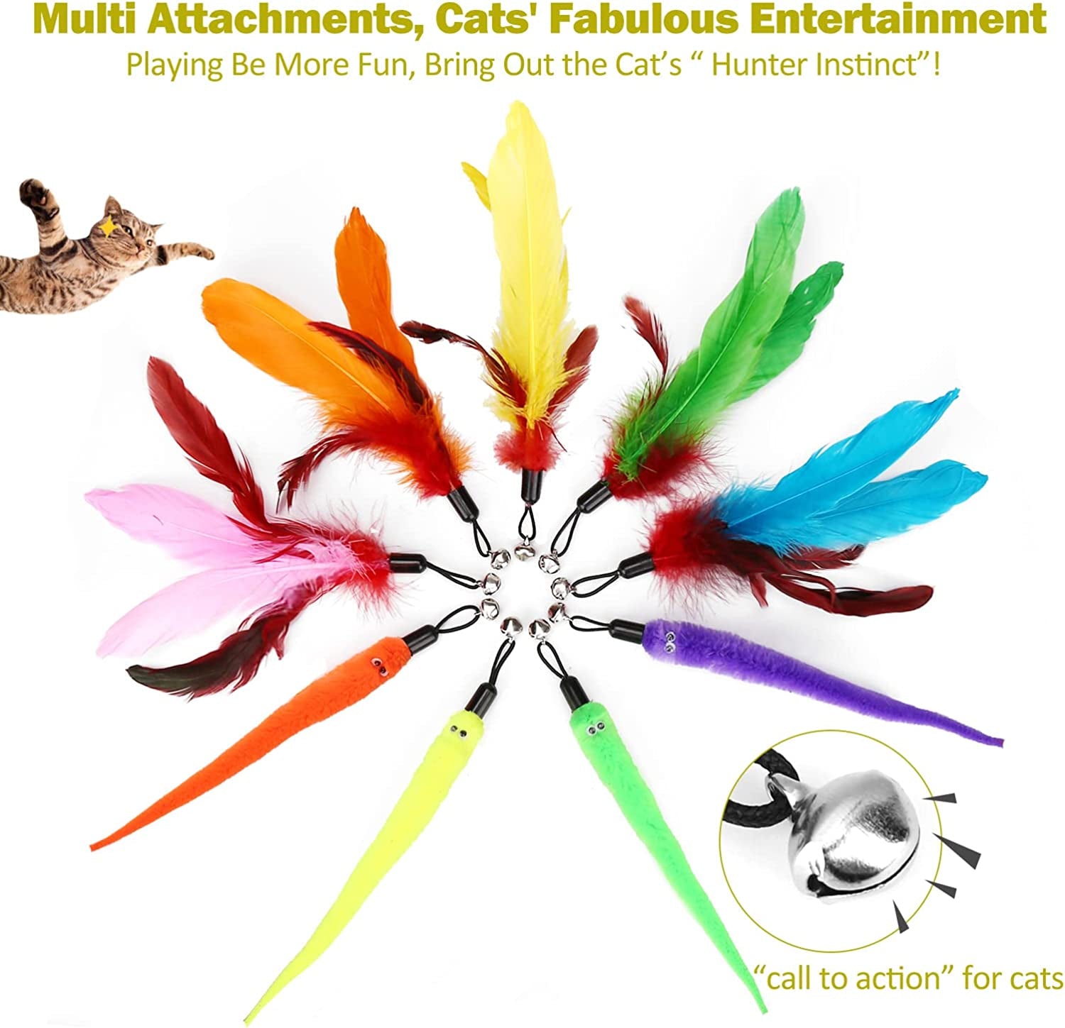 Interactive Cat Toy Set: 2 Retractable Wands and 9 Feather Refills for Indoor Cats - Engaging Play and Exercise Solutions