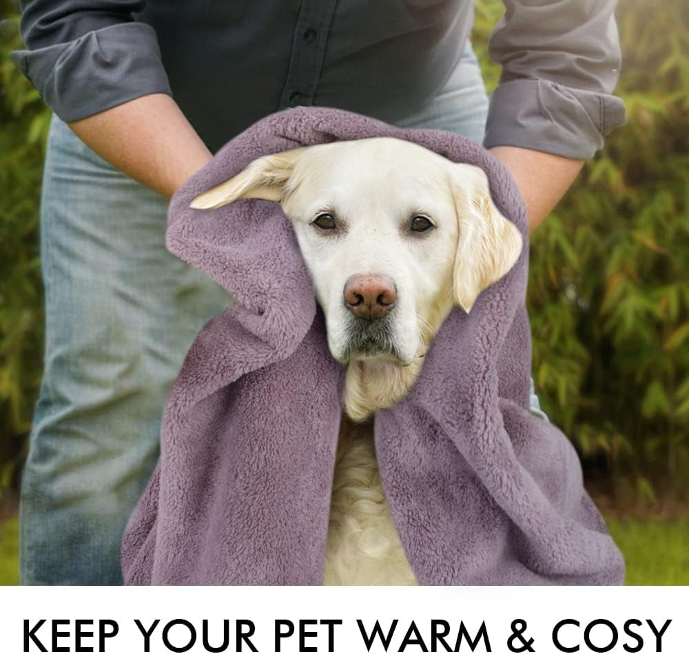 Microfiber Pet Bath Towel - Absorbent, Quick-Drying, Large 30x50 Inch with Paw Print Design, Machine Washable, Purple for Dogs and Cats