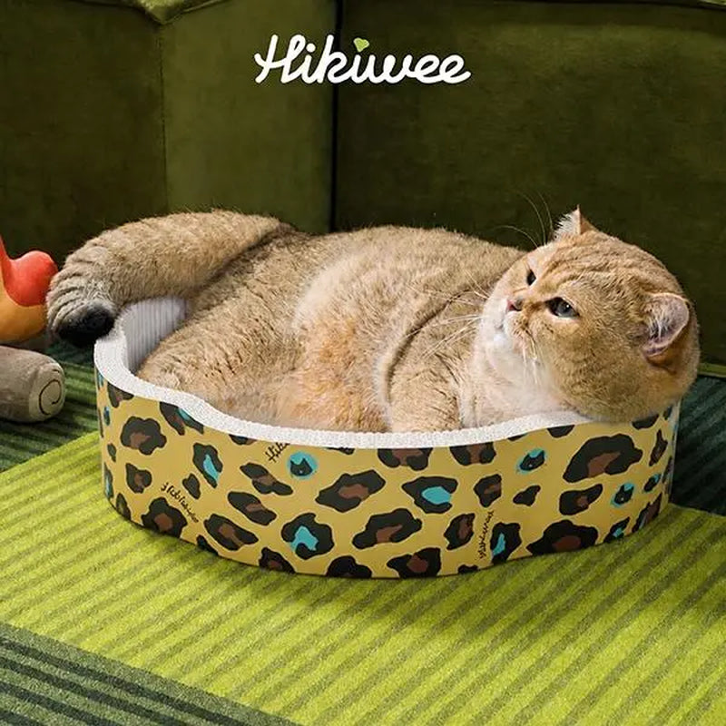 Hikiwee Premium Chew-Resistant Cat Bed - Leopard Print, Art Deco, Mint Chocolate, Floral Designs - High-Density Corrugated Cardboard, Non-Toxic and Odor-Free, Individually Sealed for Safe Cat Naps